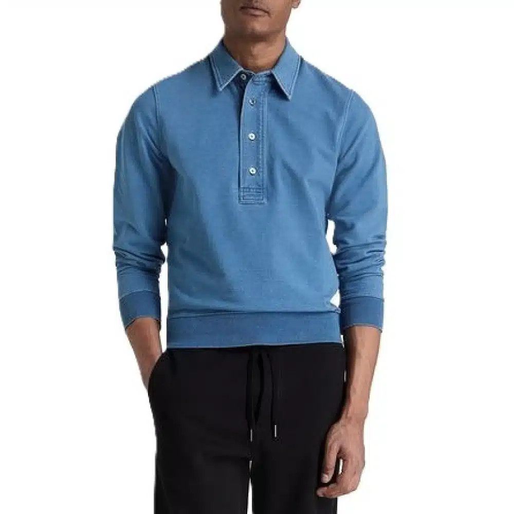Tom Ford o1loc1c0526 JPL011 Long Sleeved Polo T-Shirt in Blue Size US L / EU 52-54 / 3 - 2 Thumbnail