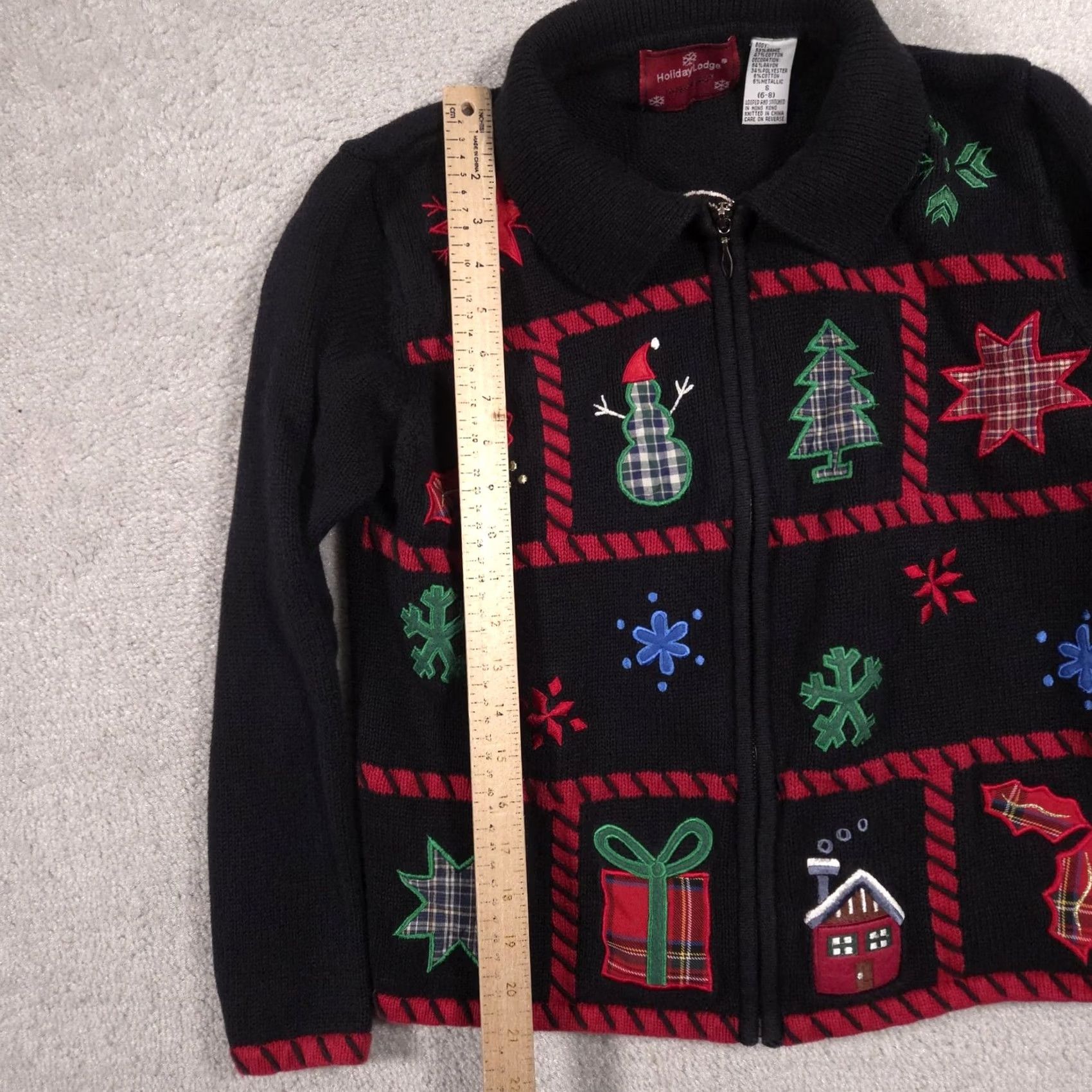 Vintage HolidayLodge by Northcrest Sweater Womens S Black Full Zip Christmas Patchwork Size S / US 4 / IT 40 - 7 Thumbnail