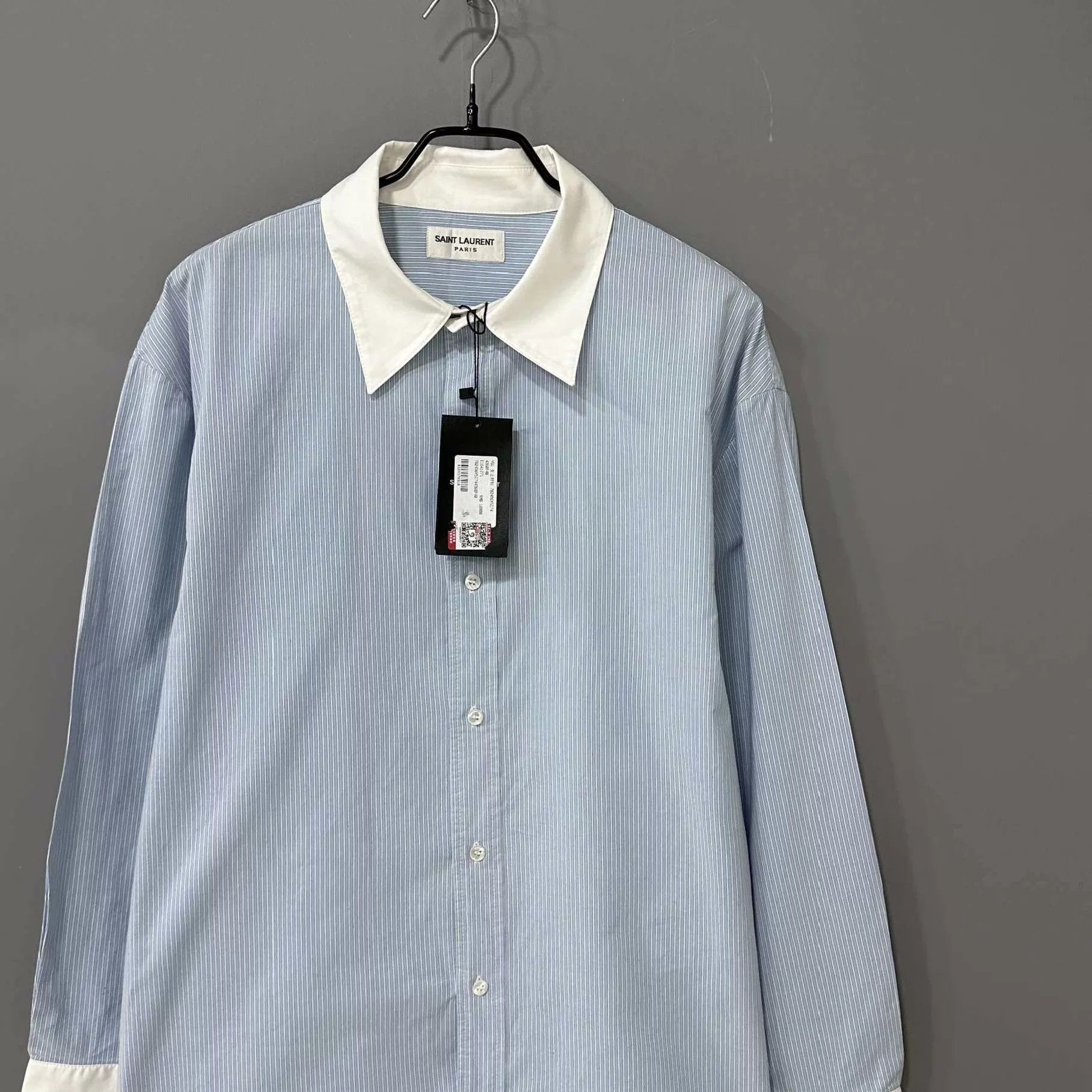 Saint Laurent Paris SLP blue stripe paneled shirt 40 new with tags Size S / US 4 / IT 40 - 2 Thumbnail
