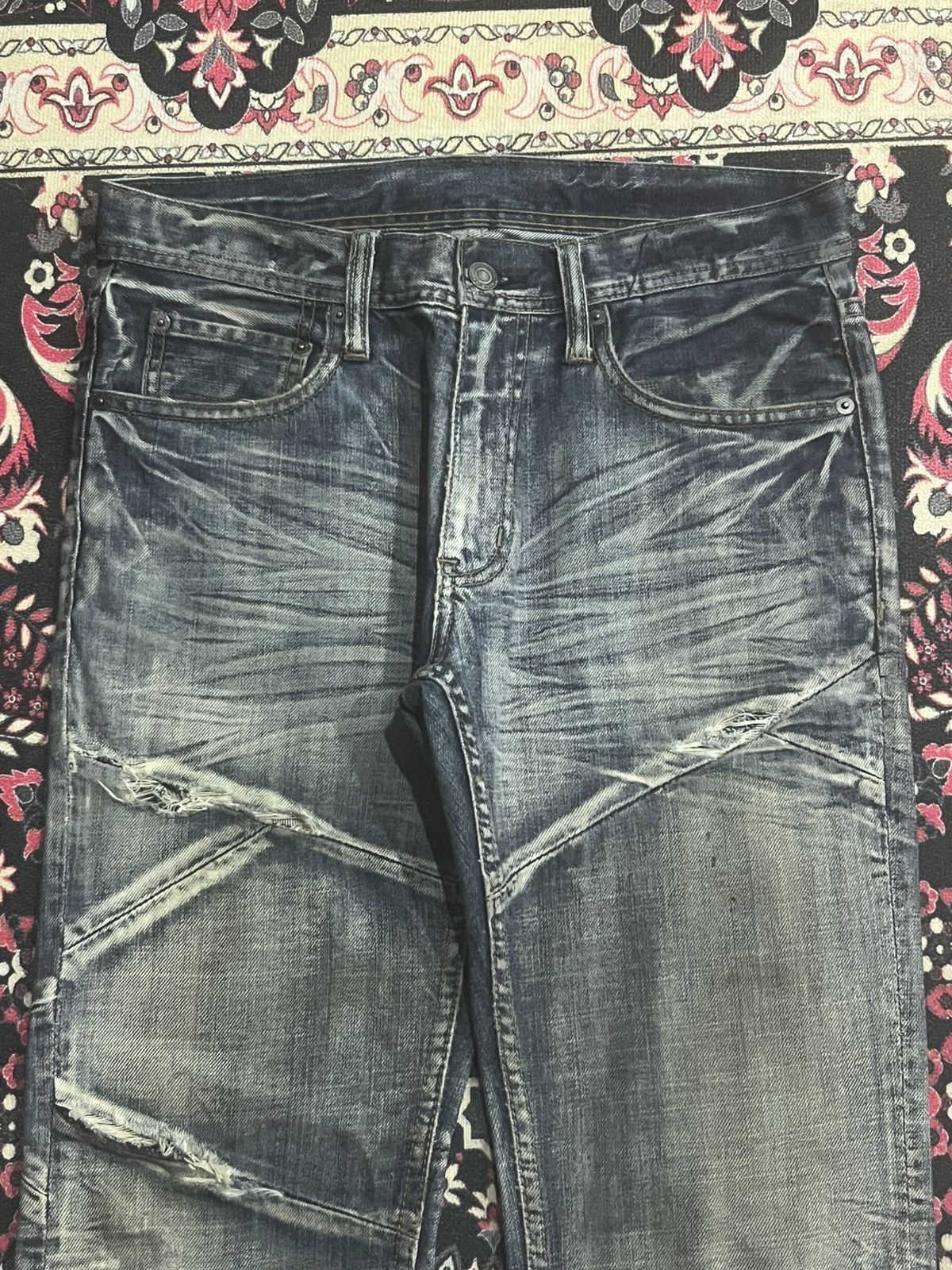 Tornado Mart Japanese Edge x Ruppert Dark Washed Distressed Flare Jeans Size US 30 / EU 46 - 4 Thumbnail