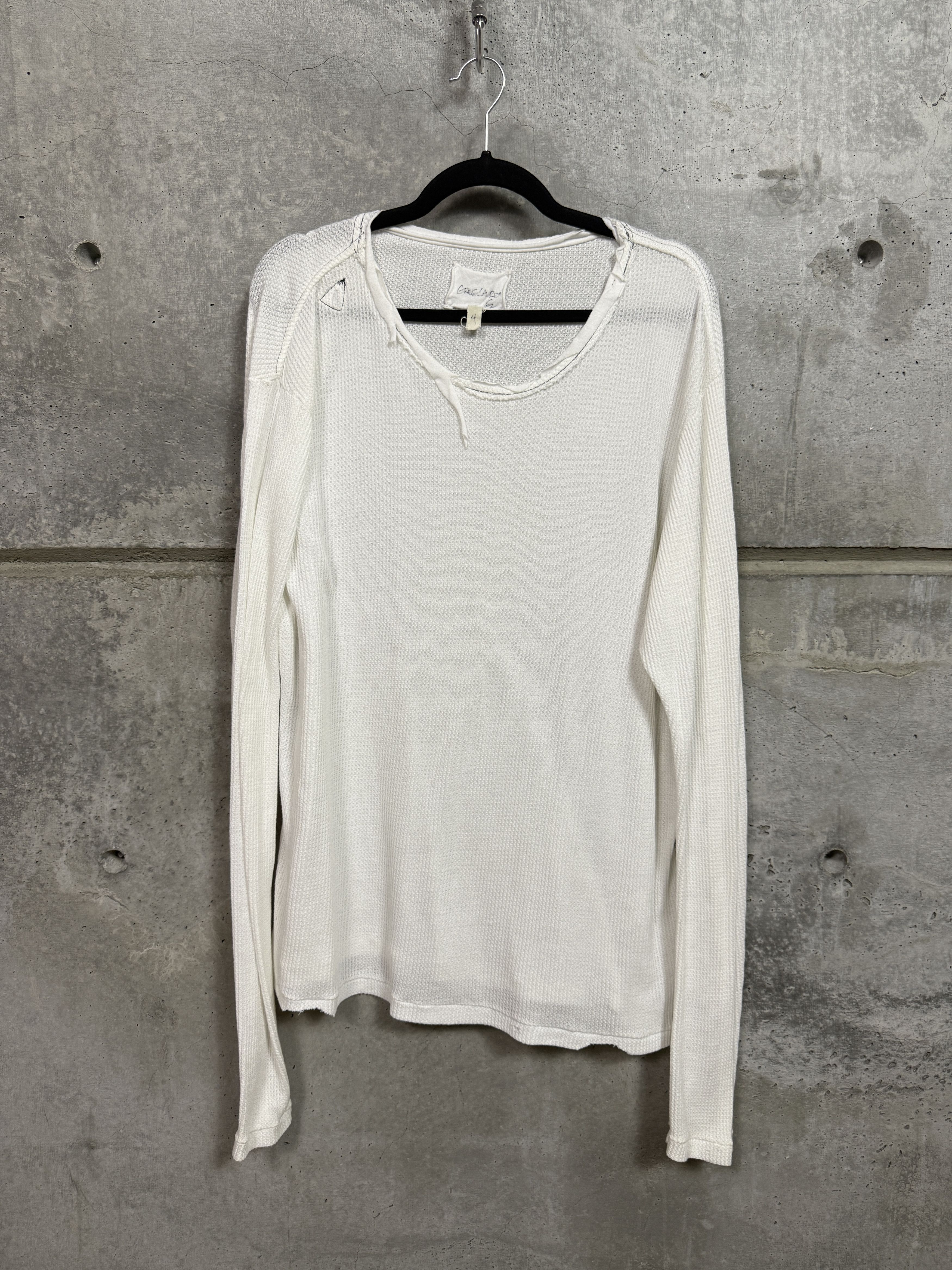 Greg Lauren Greg Lauren White Thermal Long Sleeve Wrecked Tee Size US XL / EU 56 / 4 - 1 Thumbnail