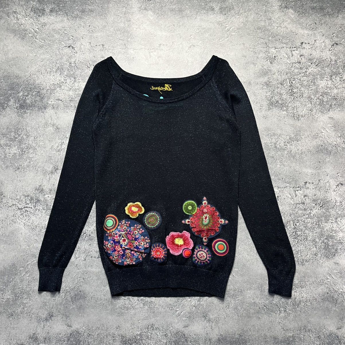 Desigual × Vintage Vintage Desigual Floral Glitter Sweater Avant-Garde Y2K Size M / US 6-8 / IT 42-44 - 1 Thumbnail