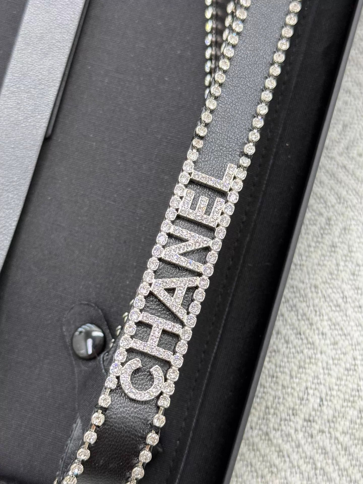 Chanel Chanel Black Rhinestone Logo Leather Suspenders NIB Size ONE SIZE - 4 Thumbnail