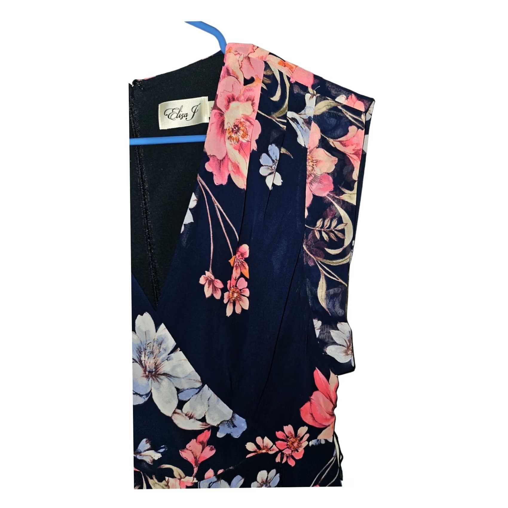 Vintage Eliza J Dress Women's 6 Maxi Hi-Low Floral V-Neck Zip Blue Size M / US 6-8 / IT 42-44 - 6 Thumbnail