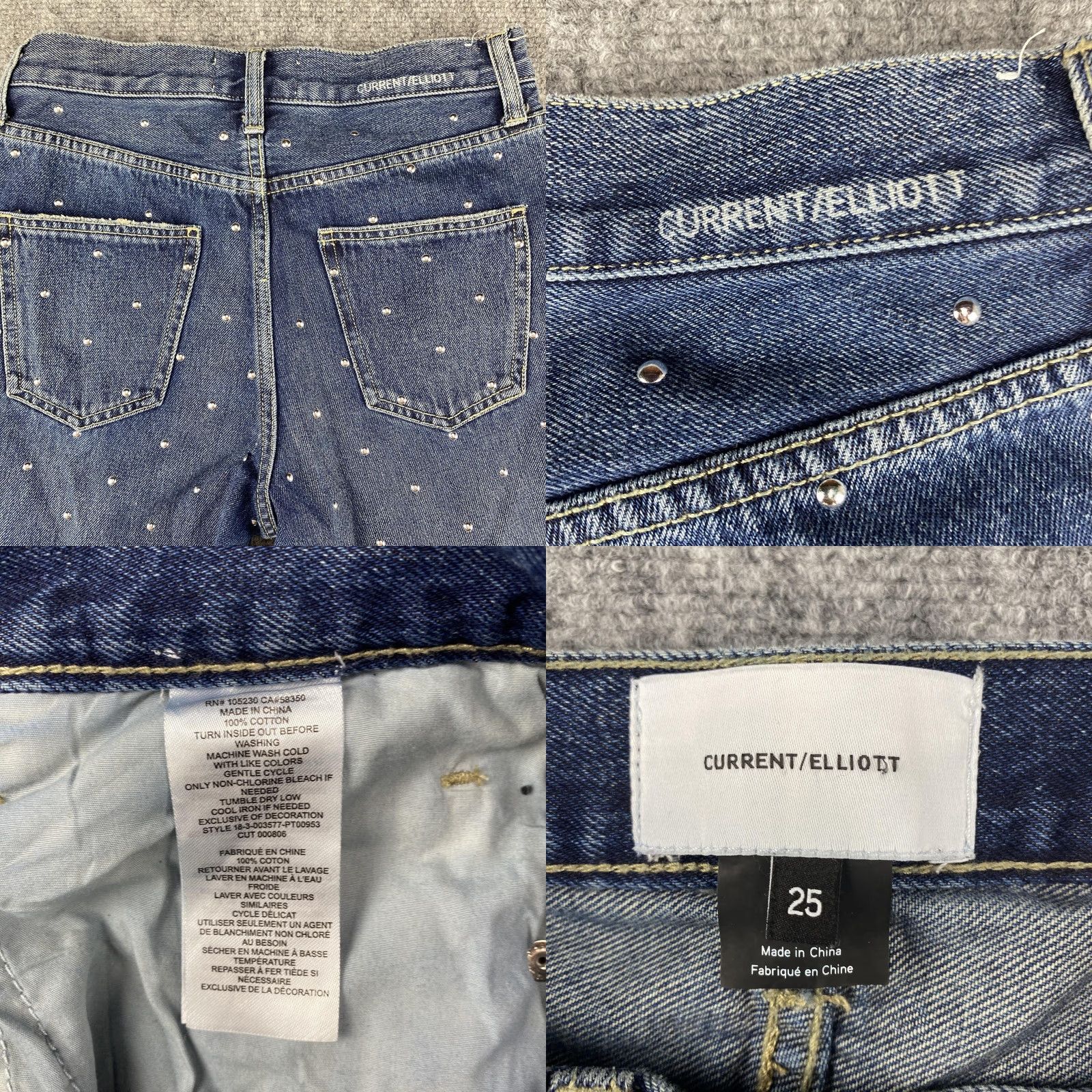 Vintage Current/Elliott Jeans Womens 25 Blue Studded Embellished Denim Straight Leg Size 42" / US 20 - 8 Thumbnail