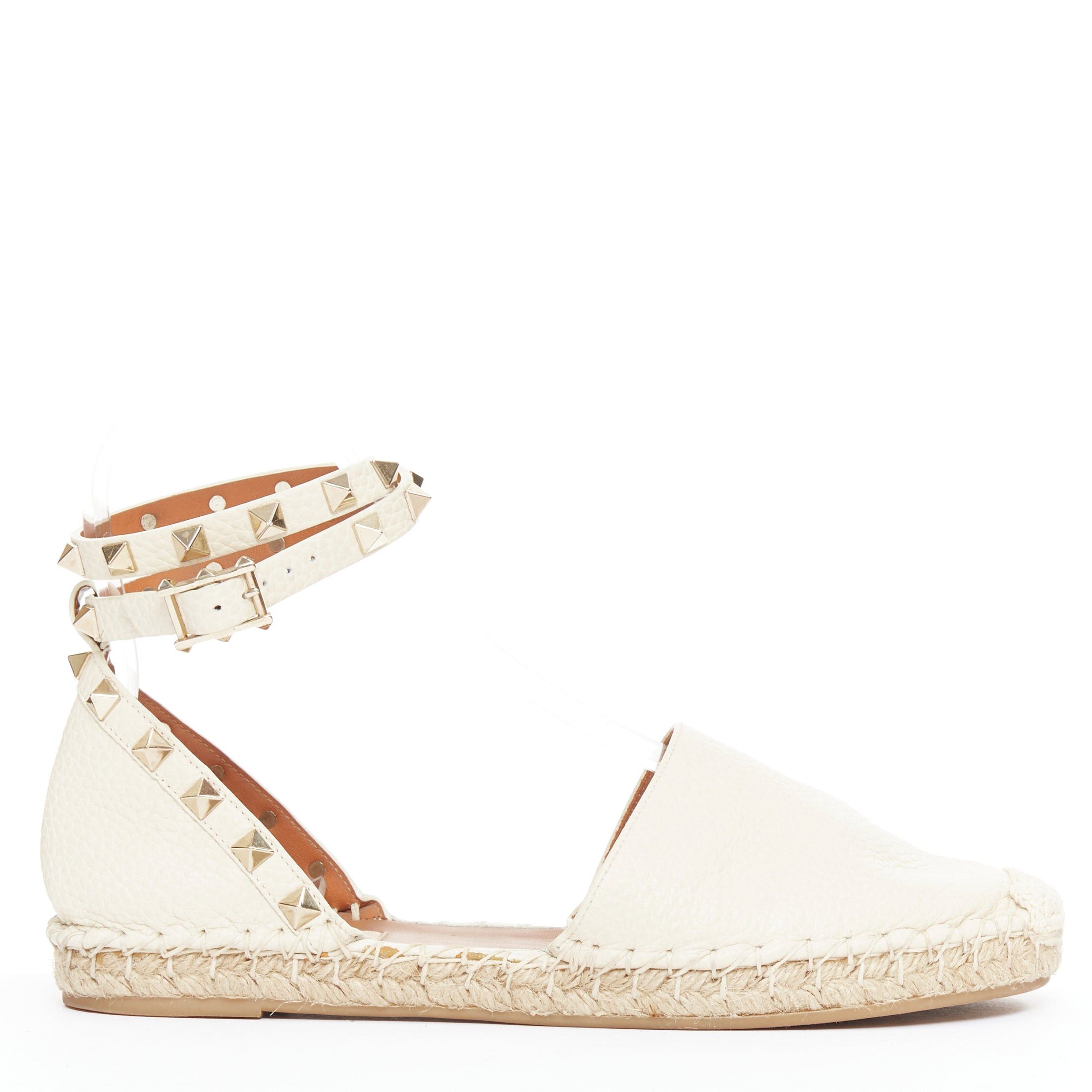 Valentino VALENTINO Rockstud cream leather gold stud double espadrille flats EU37 Size US 7 / IT 37 - 1 Thumbnail