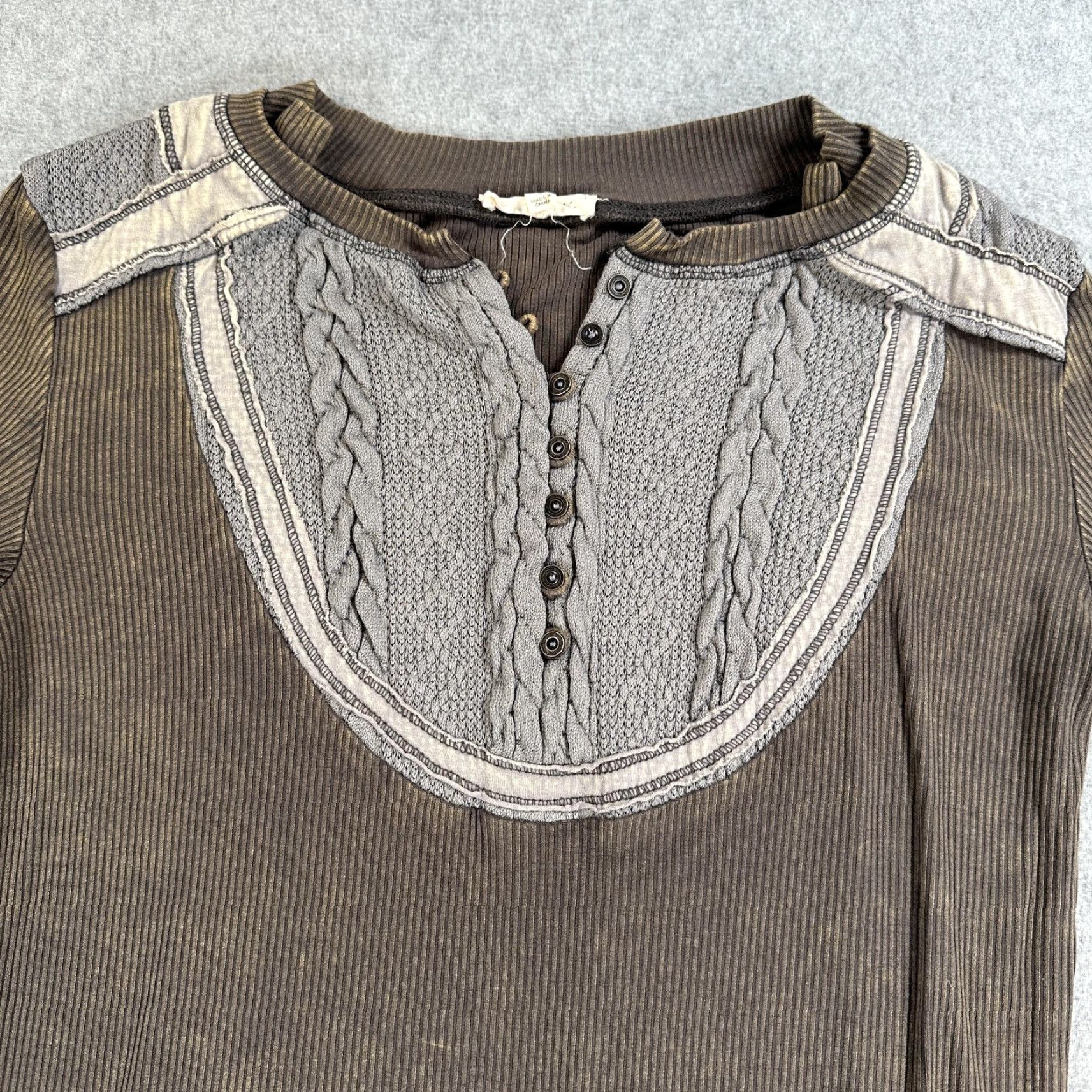 Vintage Oli & Hali Shirt Womens Small Brown Ribbed Henley Cable Knit Long Sleeve Boho Size S / US 4 / IT 40 - 3 Thumbnail