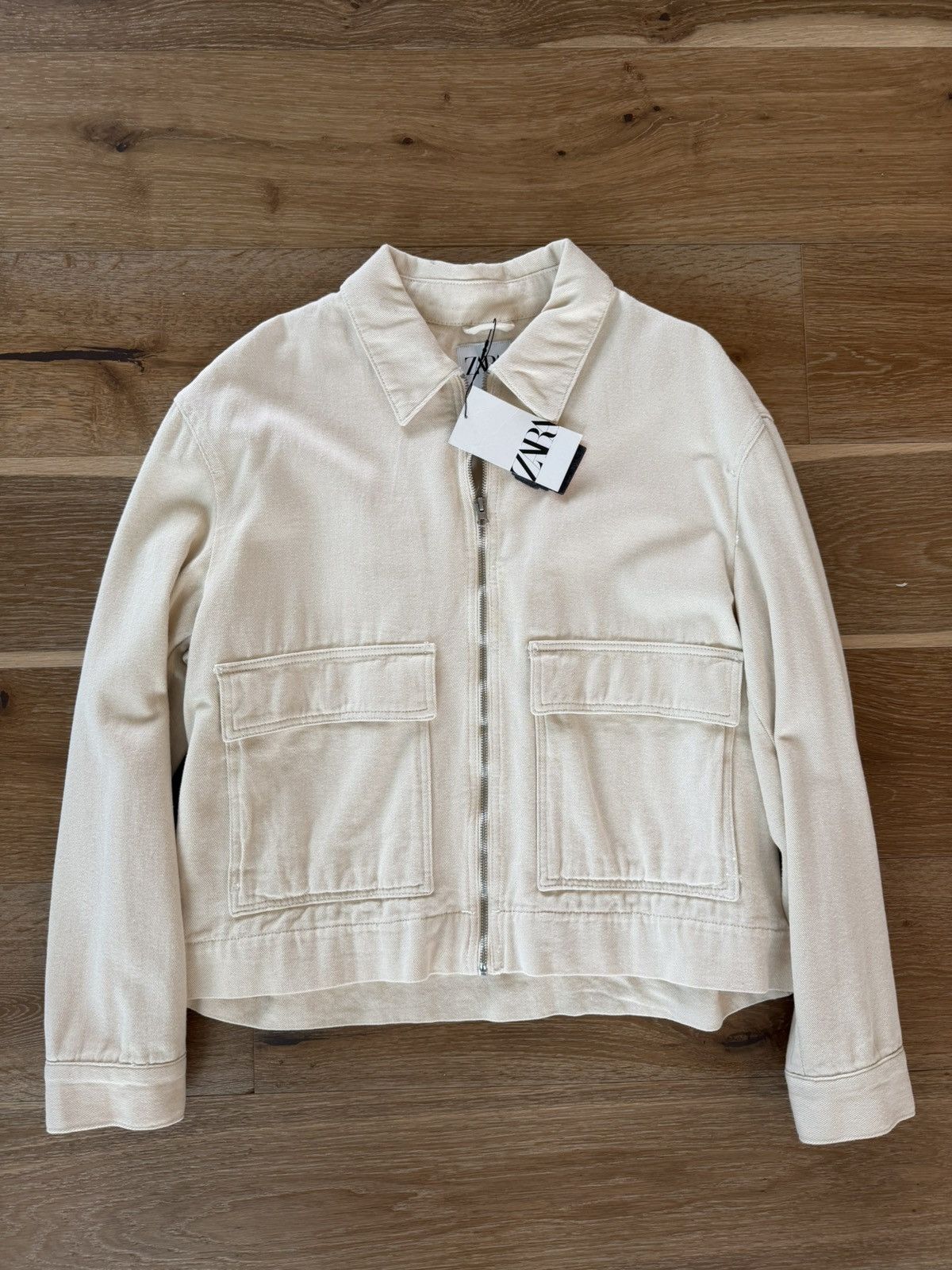 Zara NWT ZARA Utility Chore Crop Jacket Beige Cream Full Zip Size US L / EU 52-54 / 3 - 1 Thumbnail