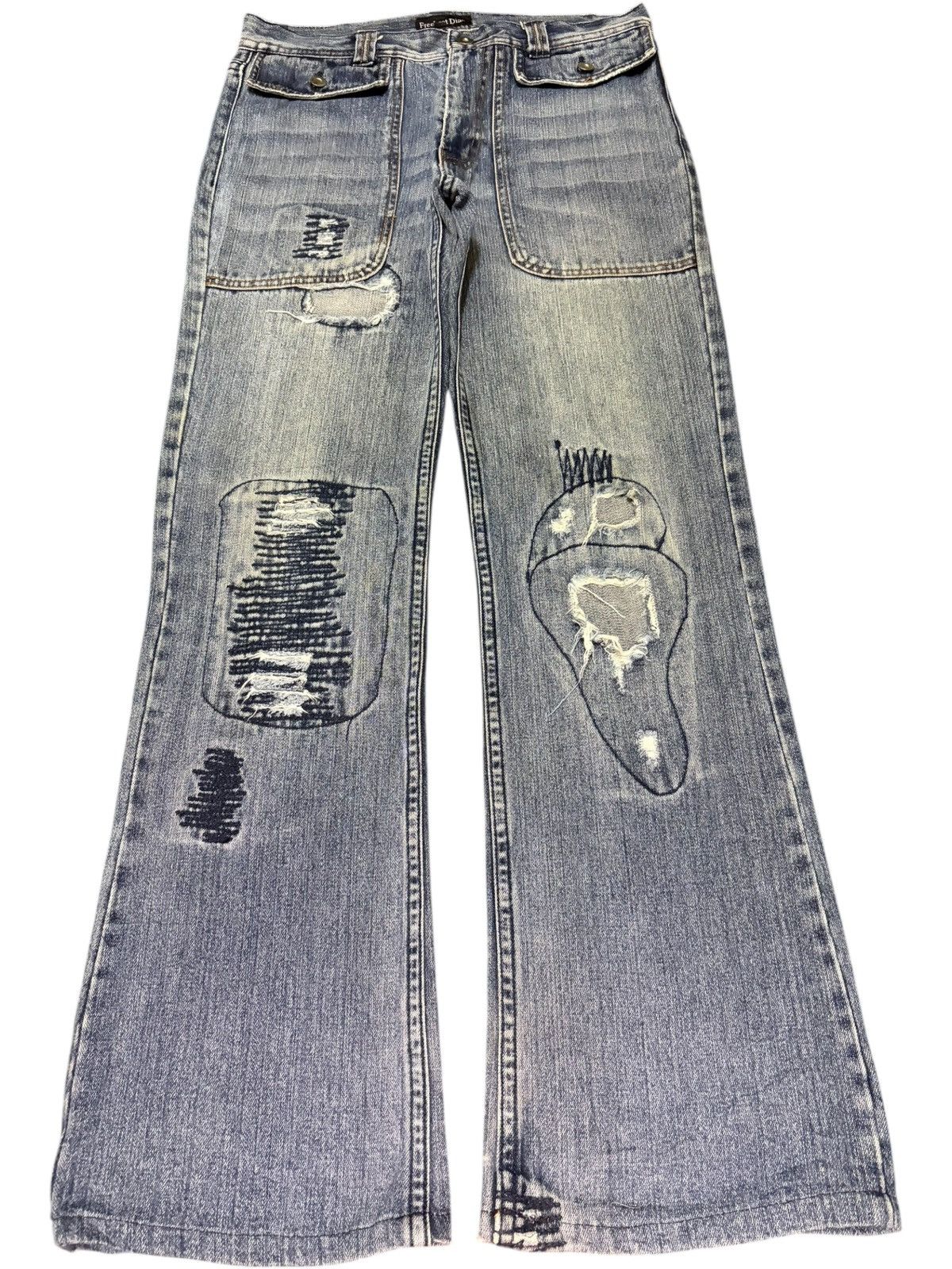 If Six Was Nine Vintage Japanese Brand Patch Distress Flare Jeans Size US 32 / EU 48 - 1 Thumbnail