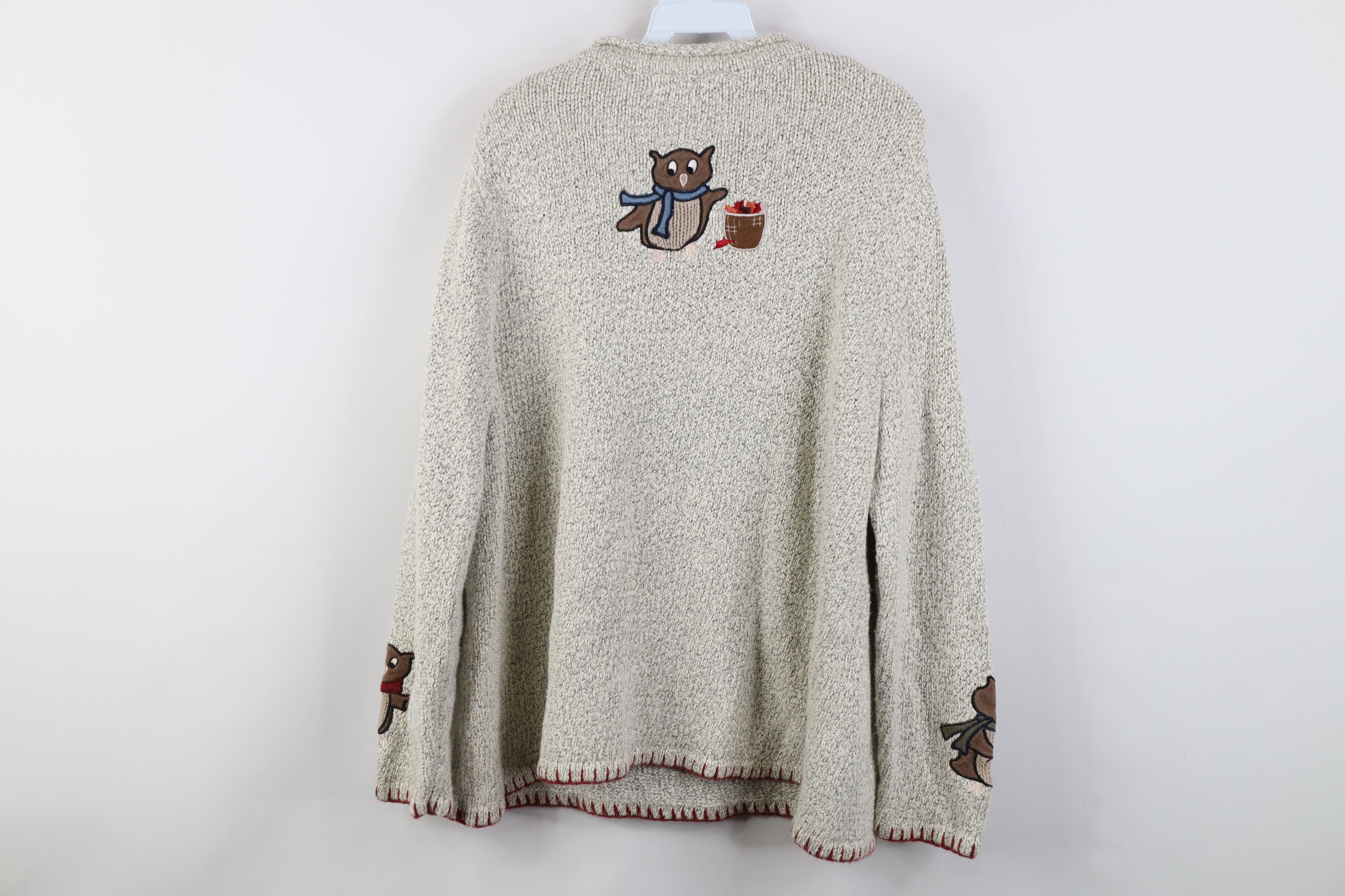 Vintage Vintage 90s Streetwear Marled Hand Embroidered Owl Sweater Size XXL / US 16-18 / IT 52-54 - 12 Thumbnail