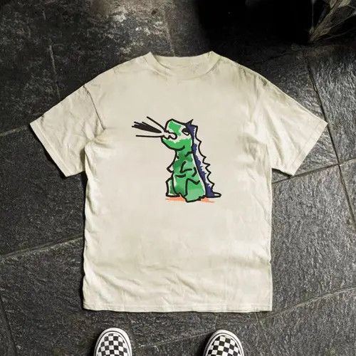 Washed vintage dinosaur print loose cotton t-shirt