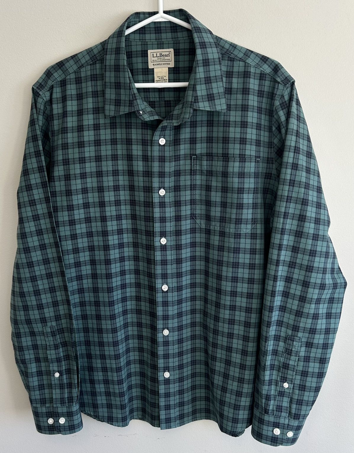L.L. Bean Men’s Blue & Green Plaid Button Up Shirt - Size M