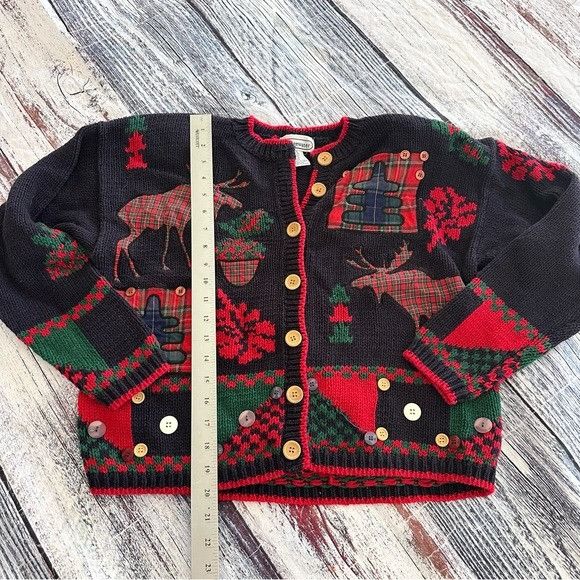 Vintage Vintage Bridgewater Women's Festive Navy and Red Sweater Car Size M / US 6-8 / IT 42-44 - 8 Thumbnail