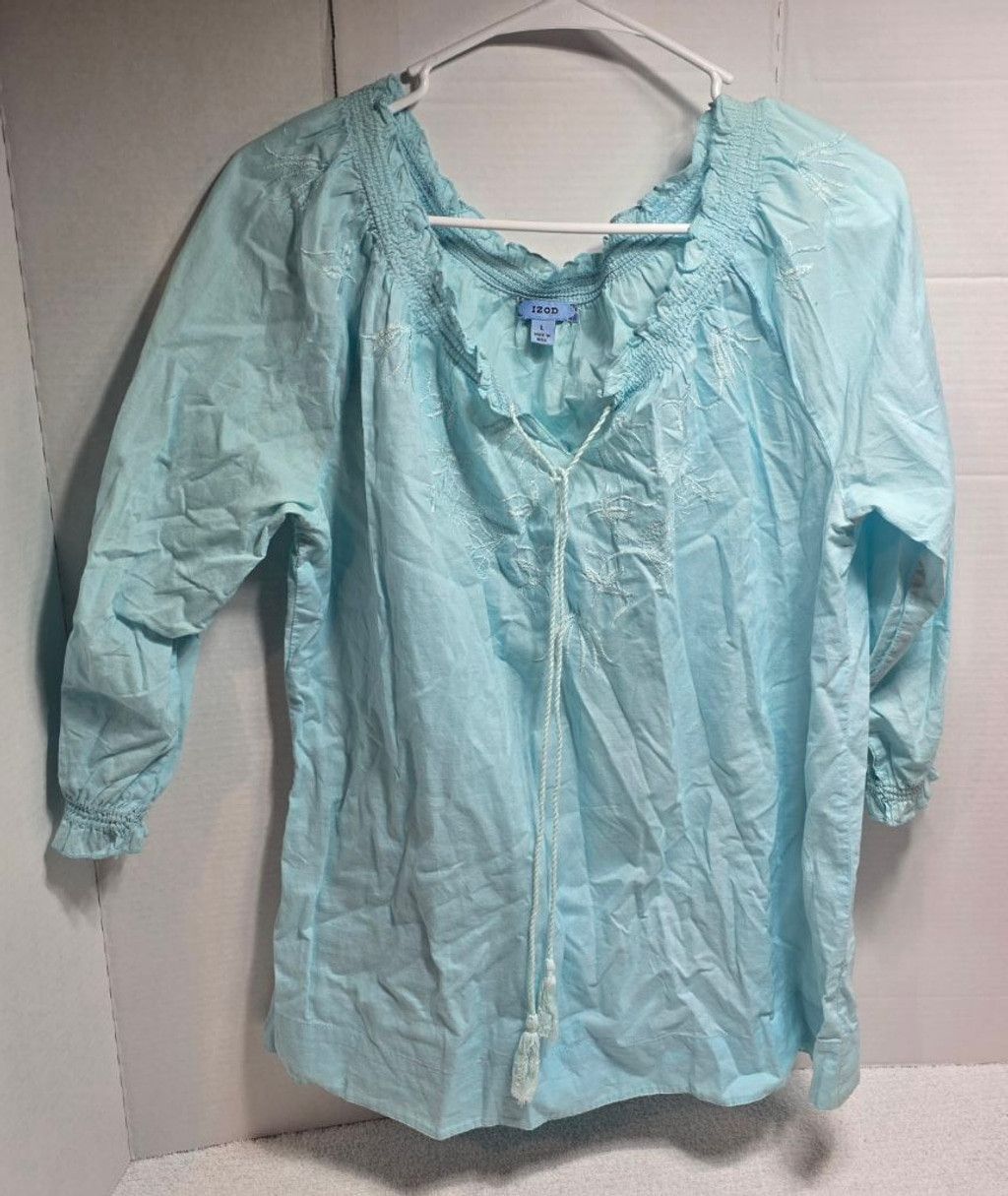 Izod Women's IZOD Light Blue Embroidered Blouse L Size L / US 10 / IT 46 - 1 Thumbnail