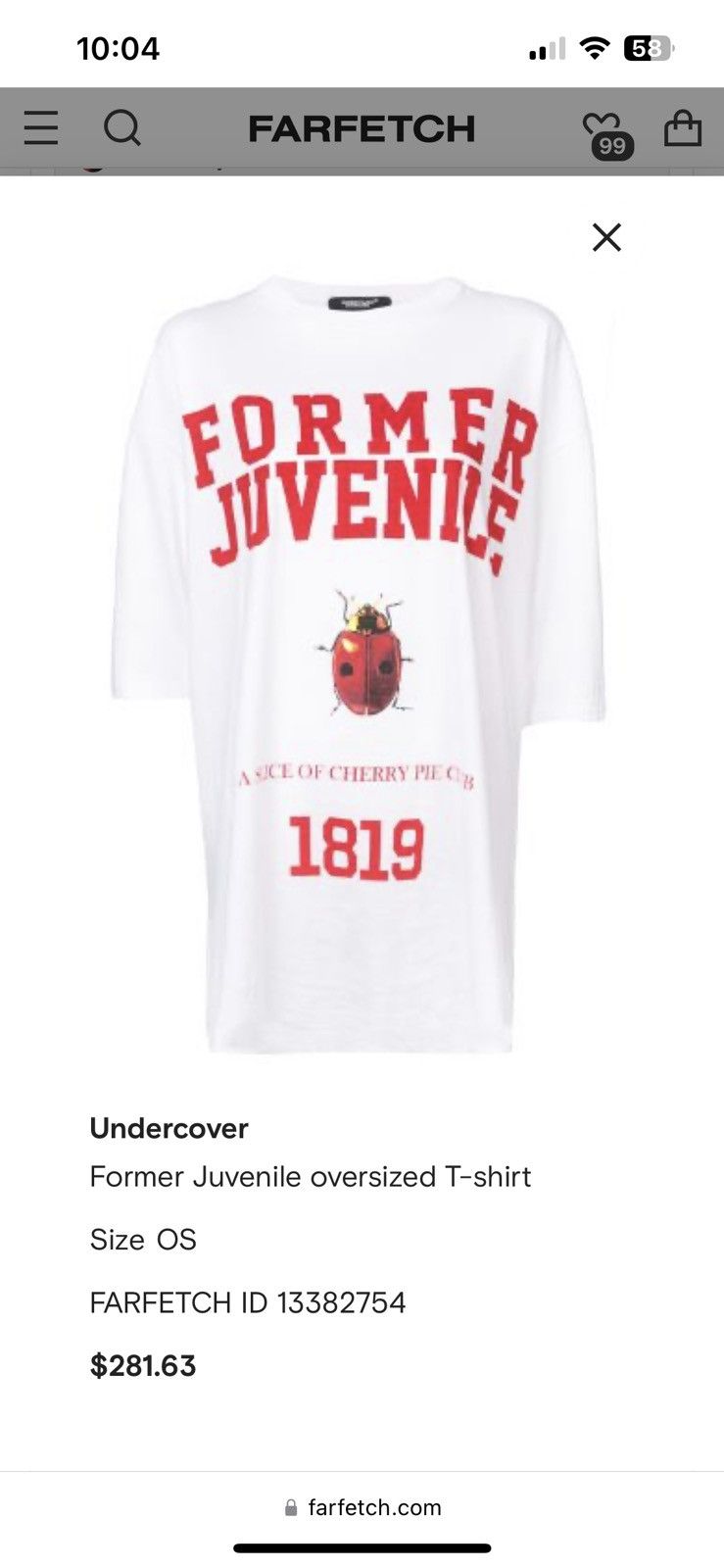 image of Undercover Former Juvenile Oversized T-Shirt in White, Men's (Size XL)