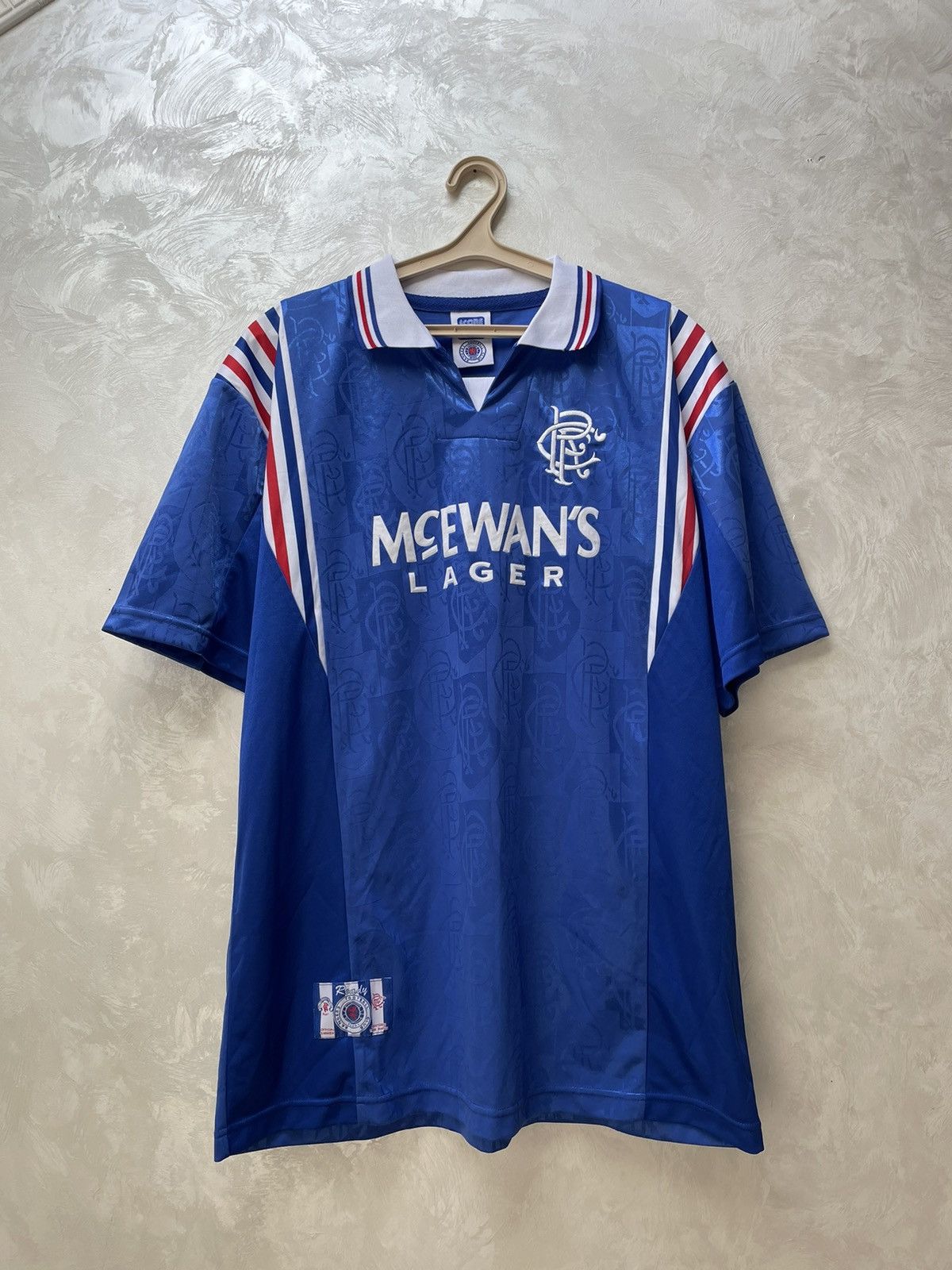 Vintage Glasgow Rangers Score Draw 1996/97 Home Jersey Blokecore Size US XL / EU 56 / 4 - 1 Thumbnail
