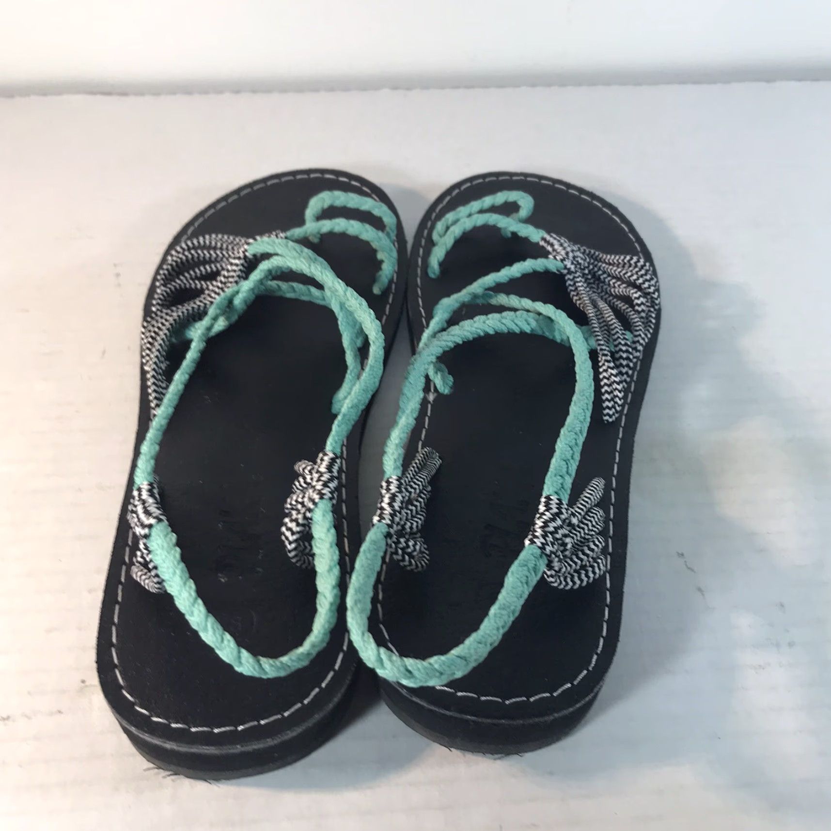 Vintage Plaka Strappy Sandals Womens Size 8 Green Black & White Striped Casual Travel Size US 8 / IT 38 - 3 Thumbnail