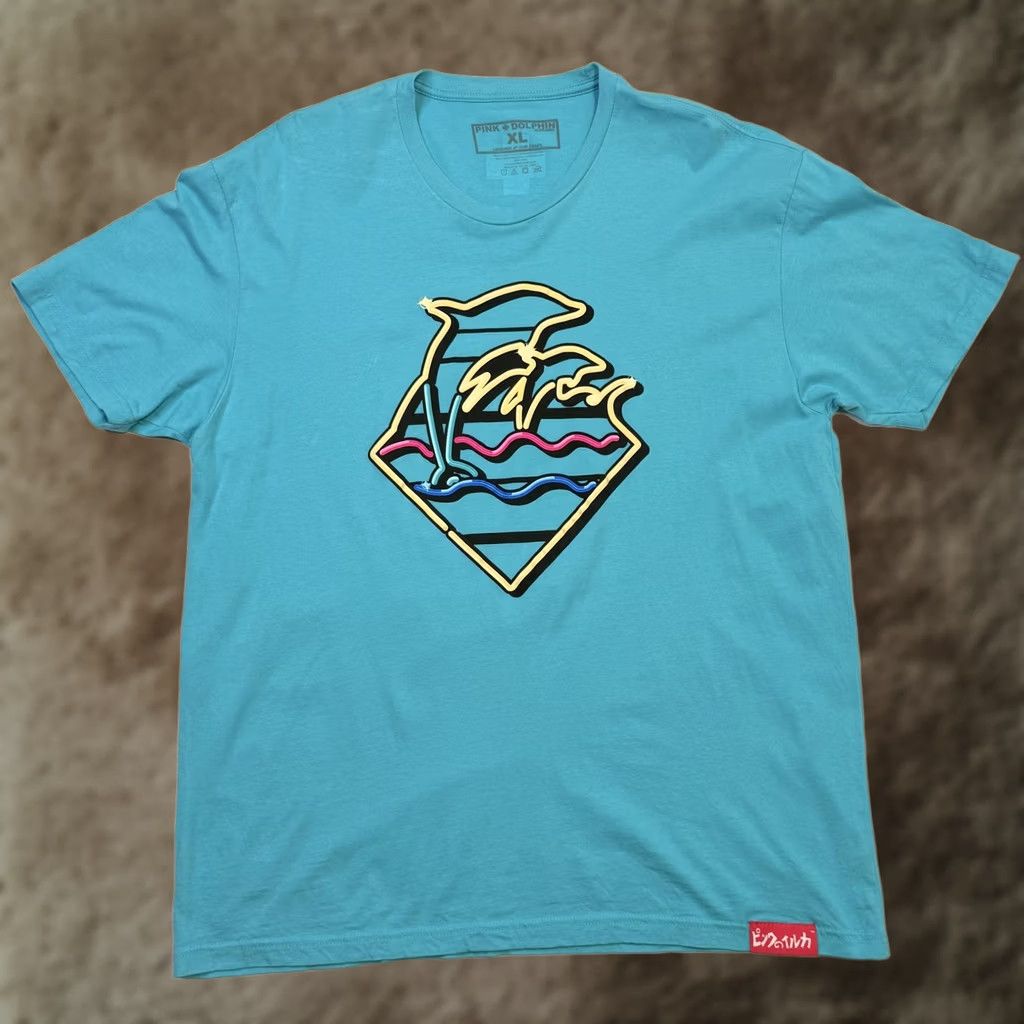 Vintage Pink Dolphin Shirt Mens XL Blue Neon Palm Tree Wave Graphic Surf Beach Tee Size US XL / EU 56 / 4 - 1 Thumbnail
