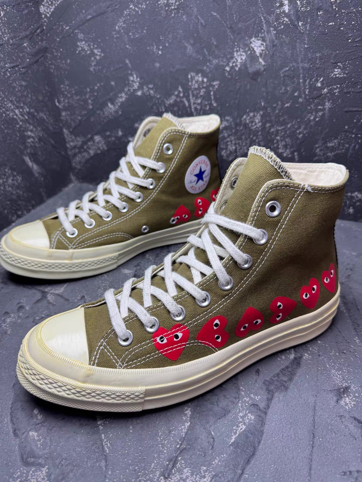 Converse CDG x Converse 1970s Olive Green with Heart Logo Print Q10 Size US 8.5 / EU 41-42 - 1 Thumbnail