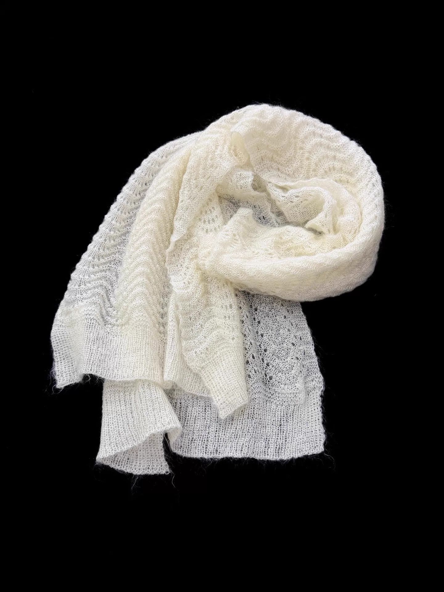 Yohji Yamamoto Yohji Yamamoto 2008 S/S Noir Cream Wool Lace Knit Scarf Size ONE SIZE - 1 Thumbnail
