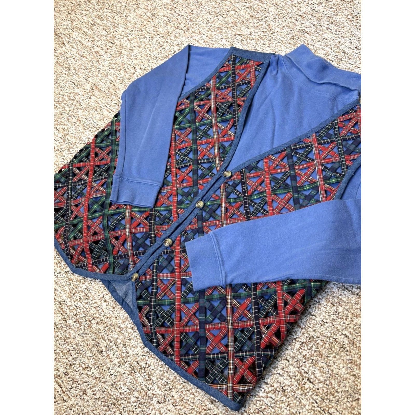Cherokee VINTAGE Casey & Max Denim Patchwork Vest (XL) W/ Cherokee Mock Neck (Medium) Vest Womens 90s Bohemian Flower 100% Cotton Blue XL Ladies Vest Size L / US 10 / IT 46 - 2 Thumbnail