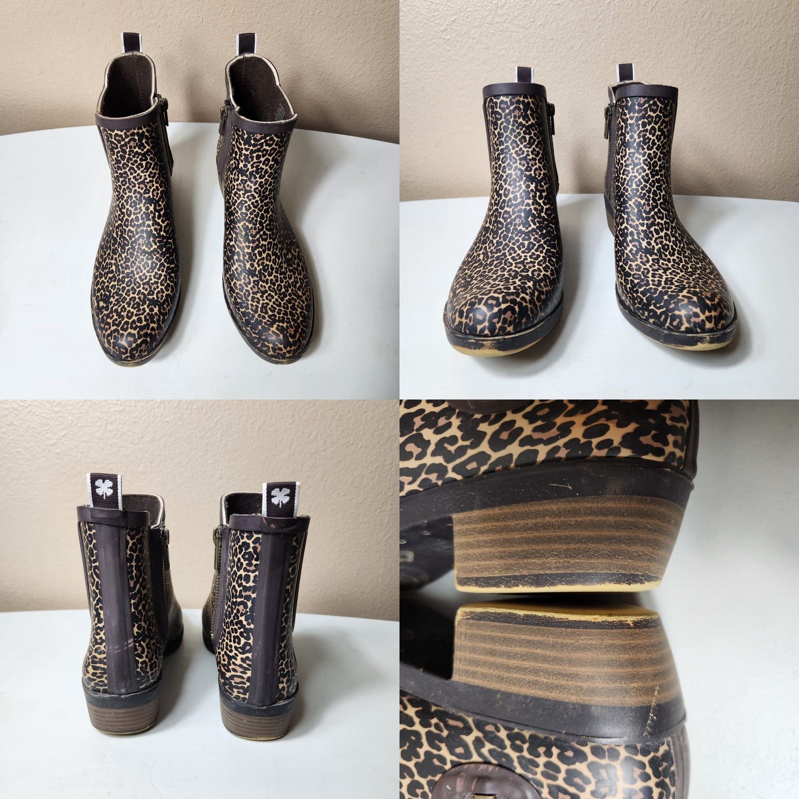 Lucky Brand VINTAGE Lucky Brand Women’s Leopard Basel Rainboot Bootie |10/42| Bootie Women’s Black Tan Brown Waterproof Side Zip Block Heel City Rain Size US 10 / IT 40 - 8 Thumbnail