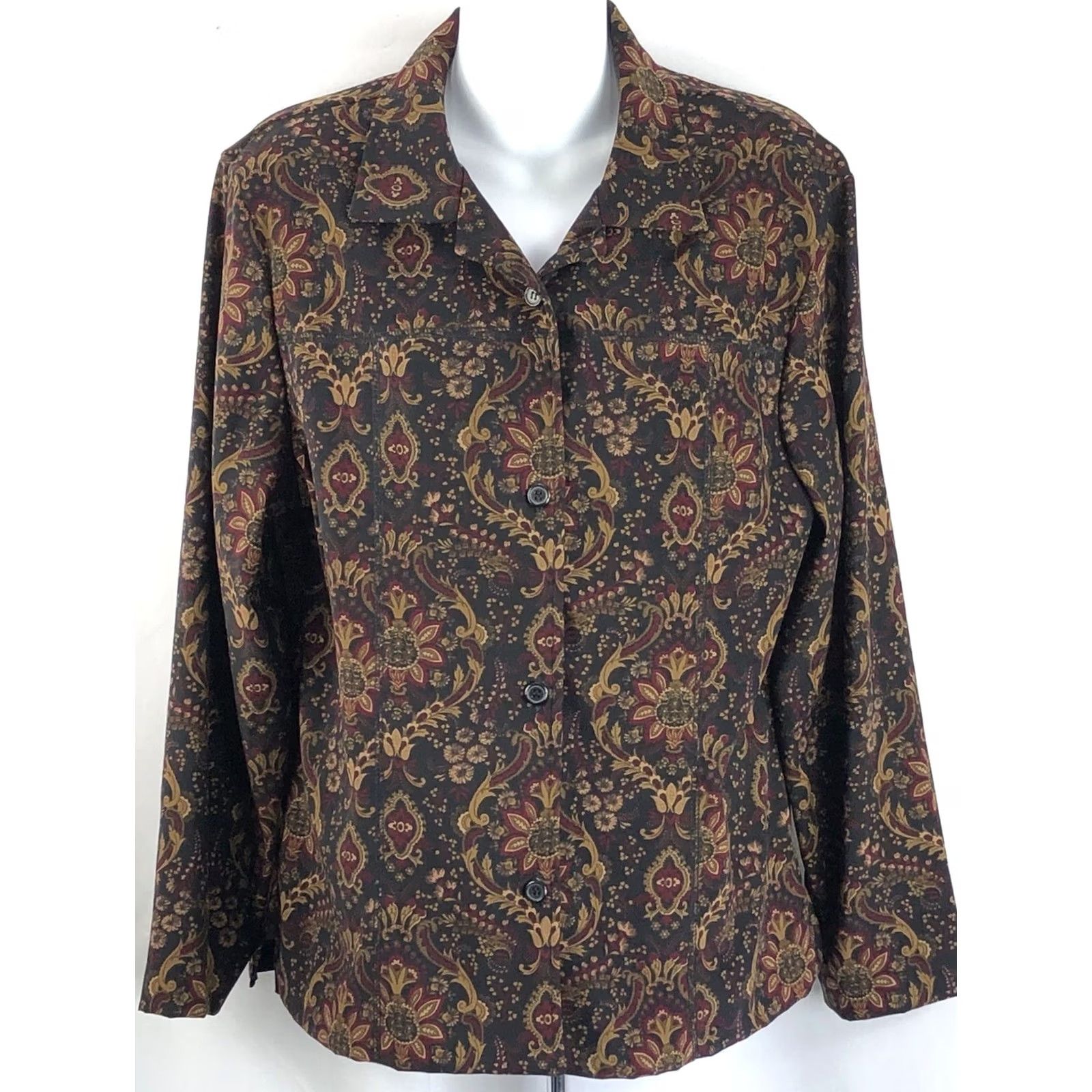 Etro Vintage buttonUp top 10 Blk/Red floral longsleeve cottage retro boho hippie Size L / US 10 / IT 46 - 5 Thumbnail