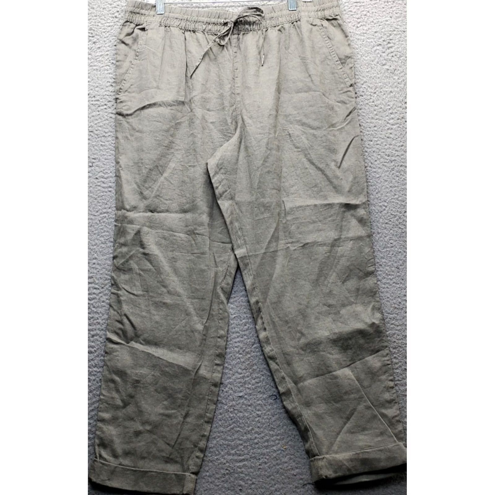 H&M H&M Womens Gray Linen Pants Pull-On Relaxed Fit Drawstring Waist Size L Size 36" / US 14 / IT 50 - 2 Thumbnail