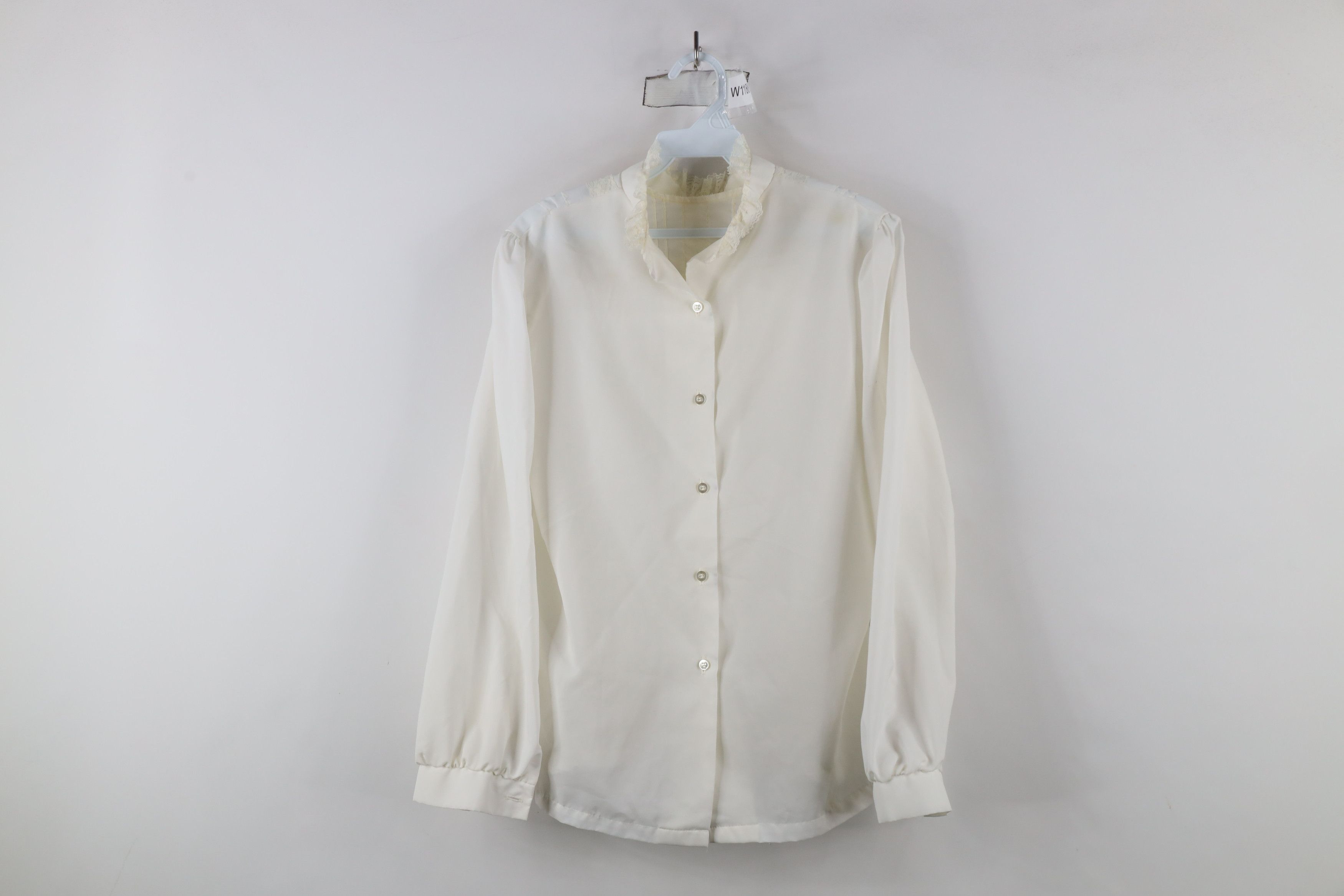 Vintage Vintage 70s Streetwear Ruffled Flower Lace Back Button Shirt Size L / US 10 / IT 46 - 1 Thumbnail