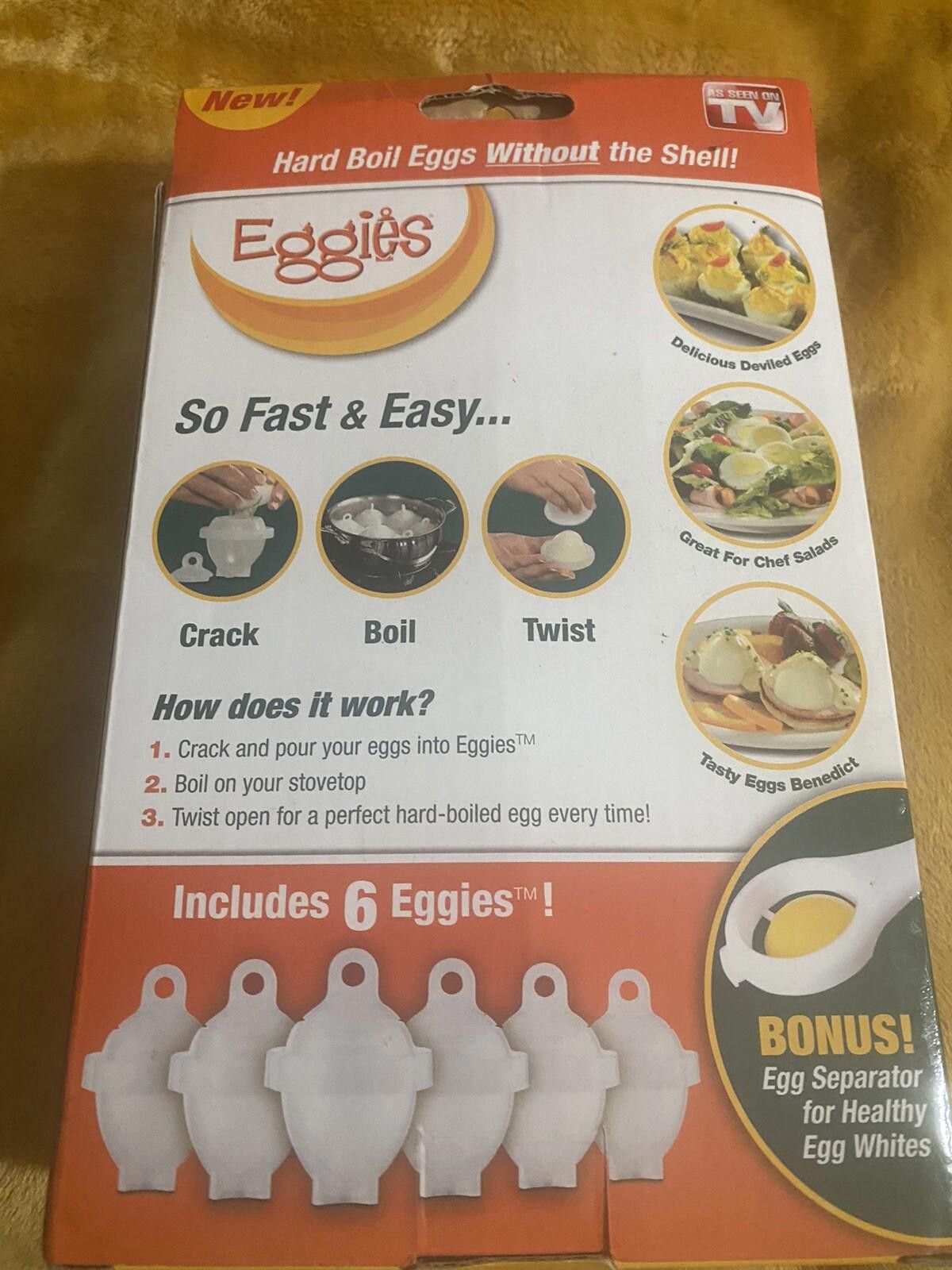 Other NEW Eggies Hard Boil Egg Cooker (6) with Bonus Egg White Size ONE SIZE - 7 Thumbnail