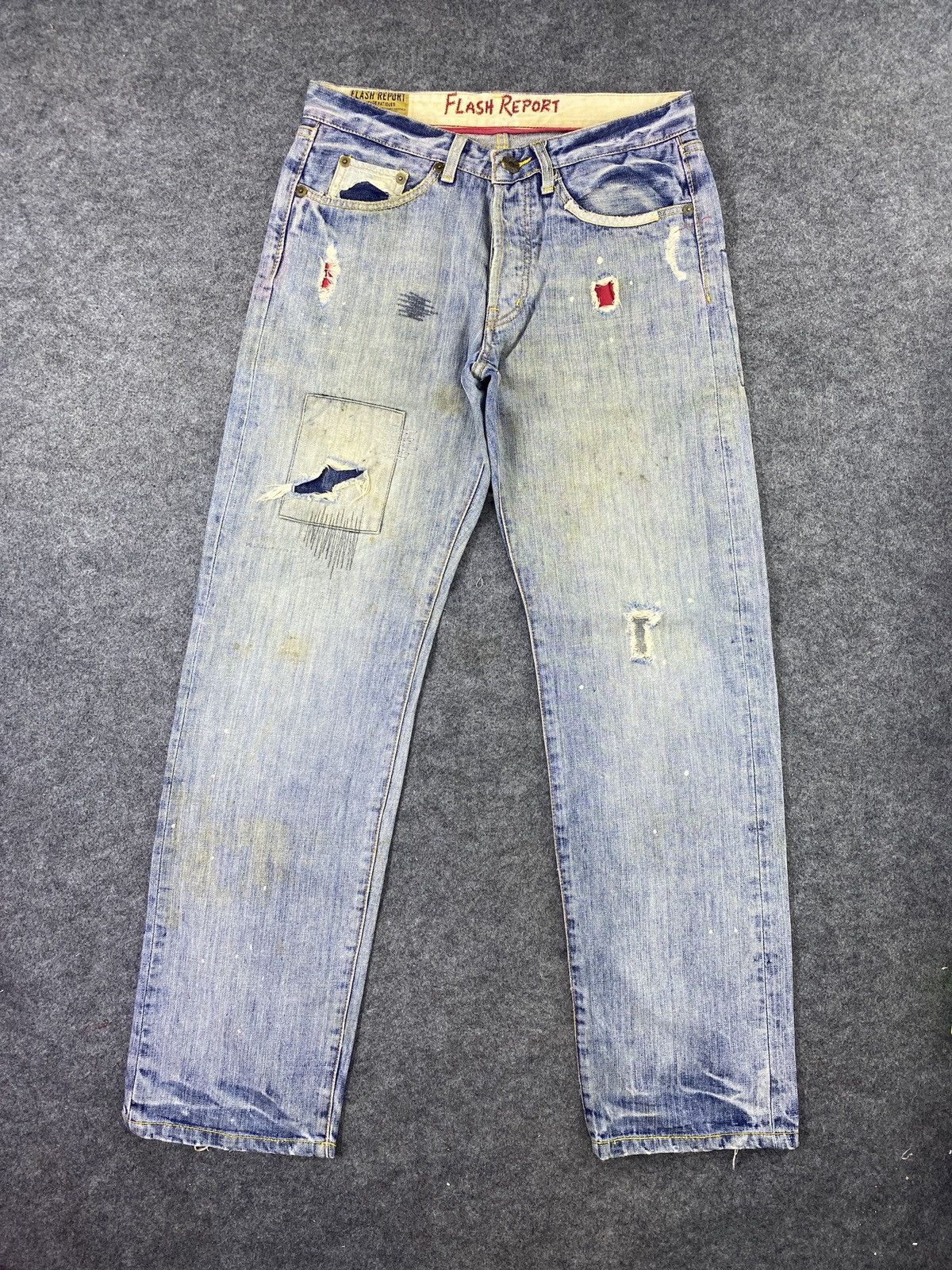 Japanese Brand × Jean Flash Report Distress Blue Wash Denim - J972 Size US 33 - 1 Thumbnail