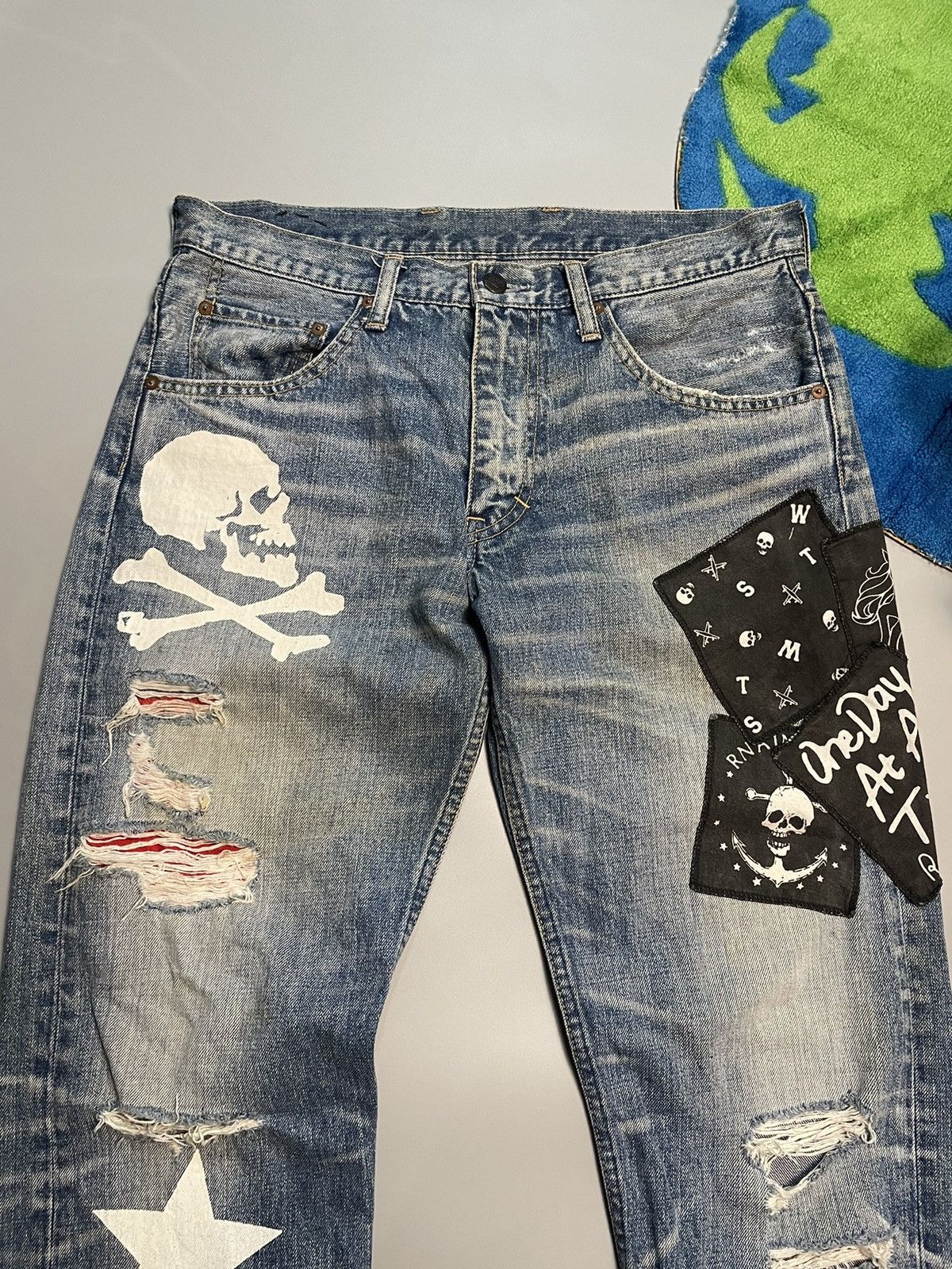 If Six Was Nine RNA Punk Skull Distressed Denim Size US 32 / EU 48 - 5 Thumbnail