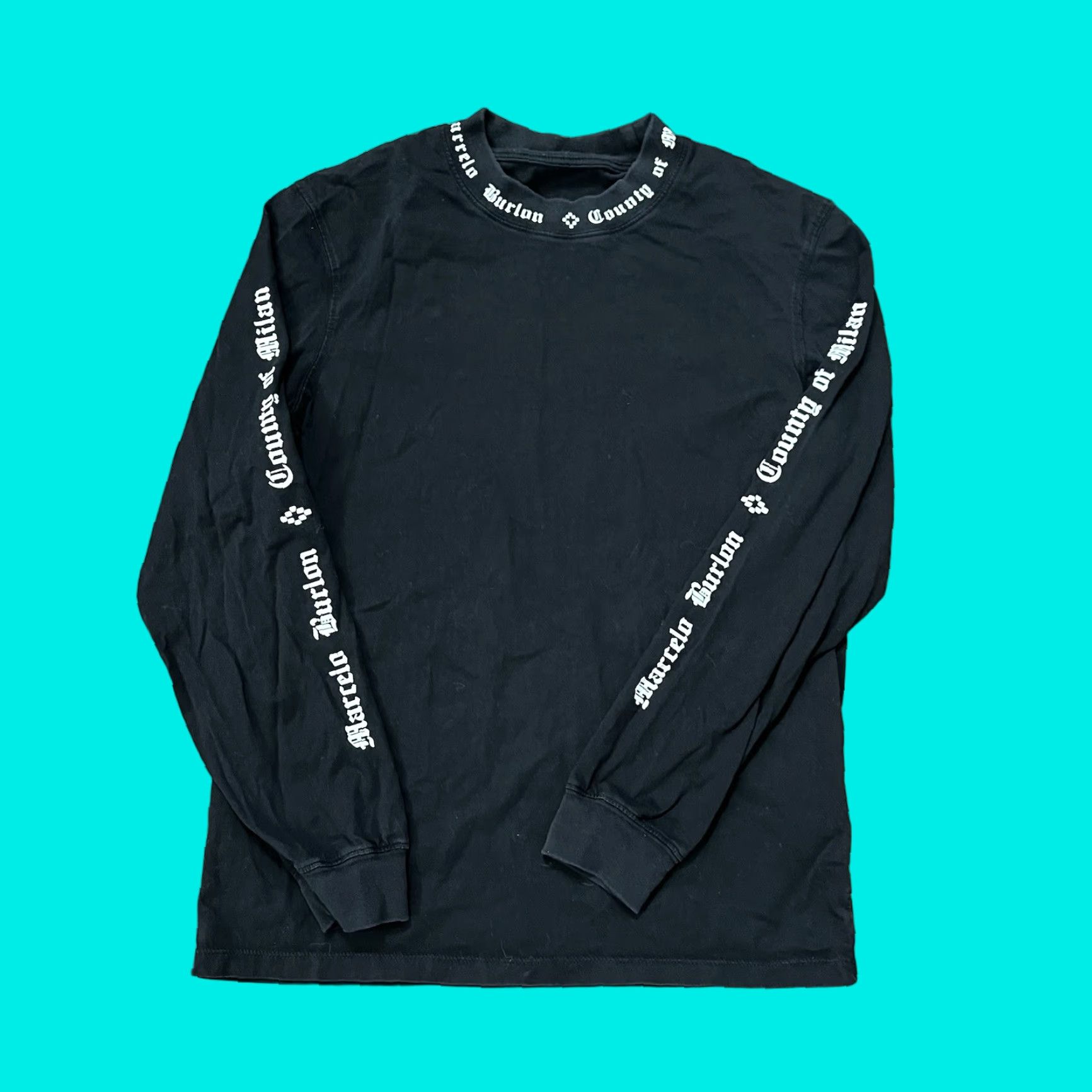 Vintage Marcelo Burlon County of Milan Men’s Black Long Sleeve T Shirt S Crew Neck Cotton Shirt Size US S / EU 44-46 / 1 - 1 Thumbnail