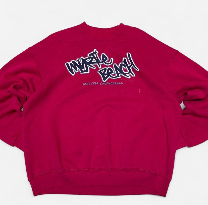 Fruit Of The Loom Vintage 90s burgundy Myrtle beach south carolina sweatshirt Size US L / EU 52-54 / 3 - 2 Thumbnail