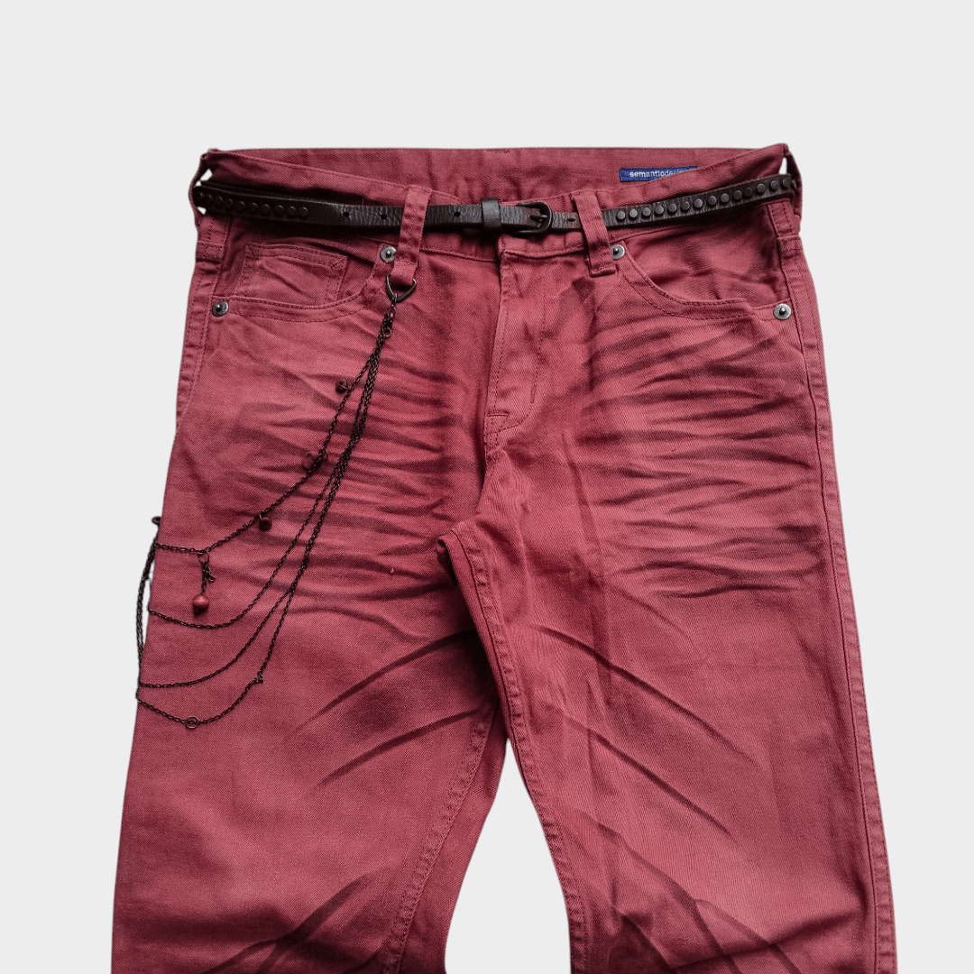 If Six Was Nine × Le Grande Bleu (L.G.B.) × Tornado Mart Semantic design maroon bloody whisker effect jean Size US 31 - 3 Thumbnail