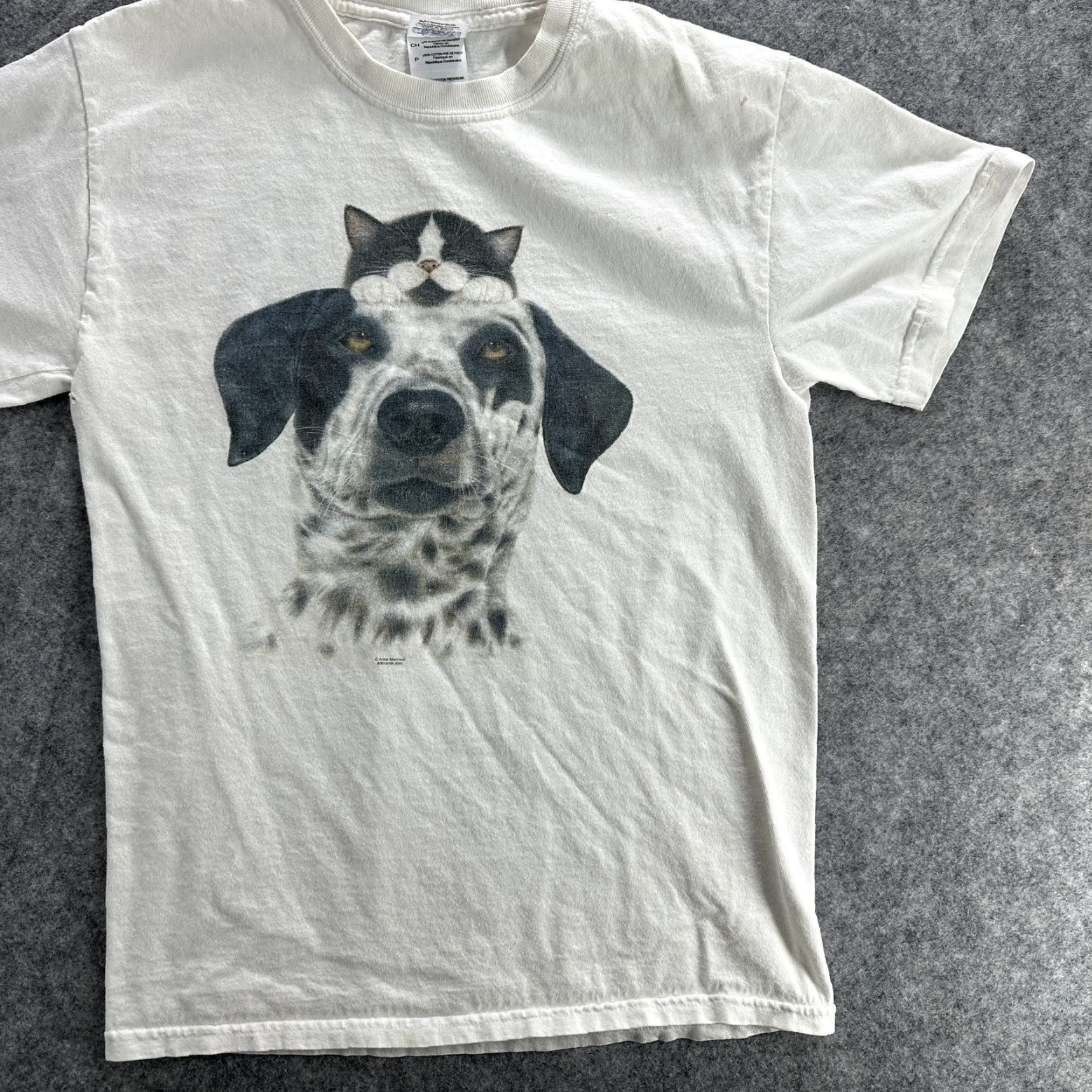Gildan Gildan Men's Small White Animal Art T-Shirt Vintage 90s Dog Cat Graphic Tee Movable Art Size US S / EU 44-46 / 1 - 3 Thumbnail