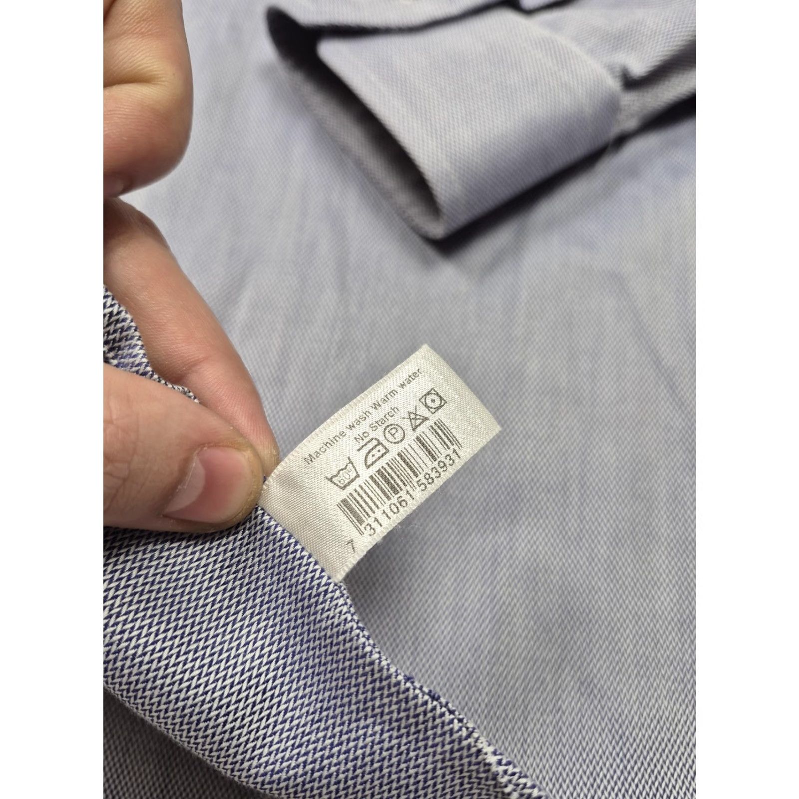 Eton EtonDress Shirt Mens 16.5 34/35 Blue Herringbone Point Collar Classic Fit Size 46R - 6 Thumbnail