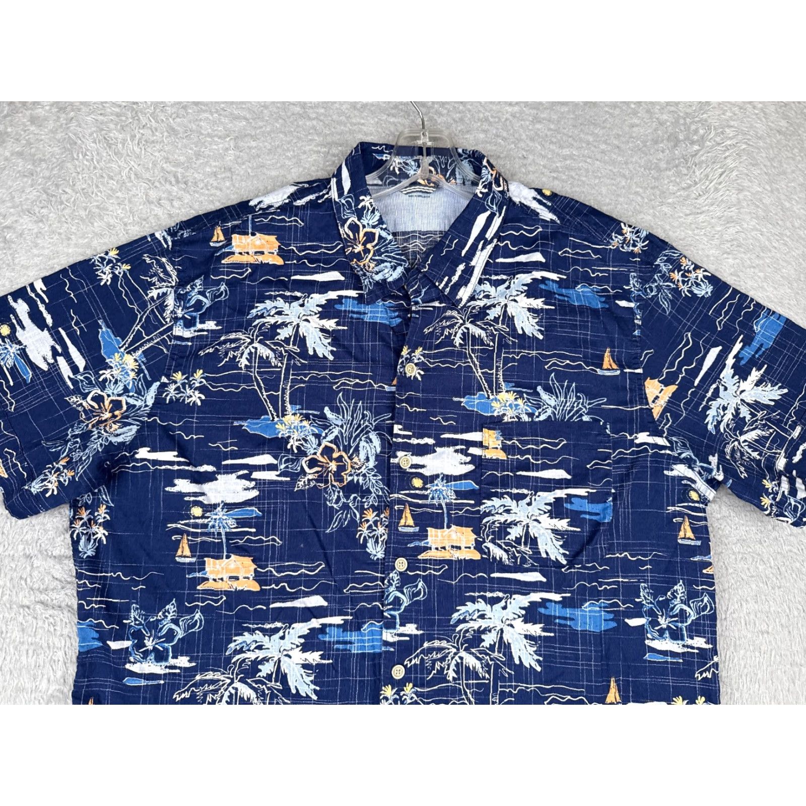 Izod VINTAGE IZOD Saltwater Shirt Men XL Blue Floral Palm Button Up Cotton Hawaiian Size US XL / EU 56 / 4 - 4 Thumbnail