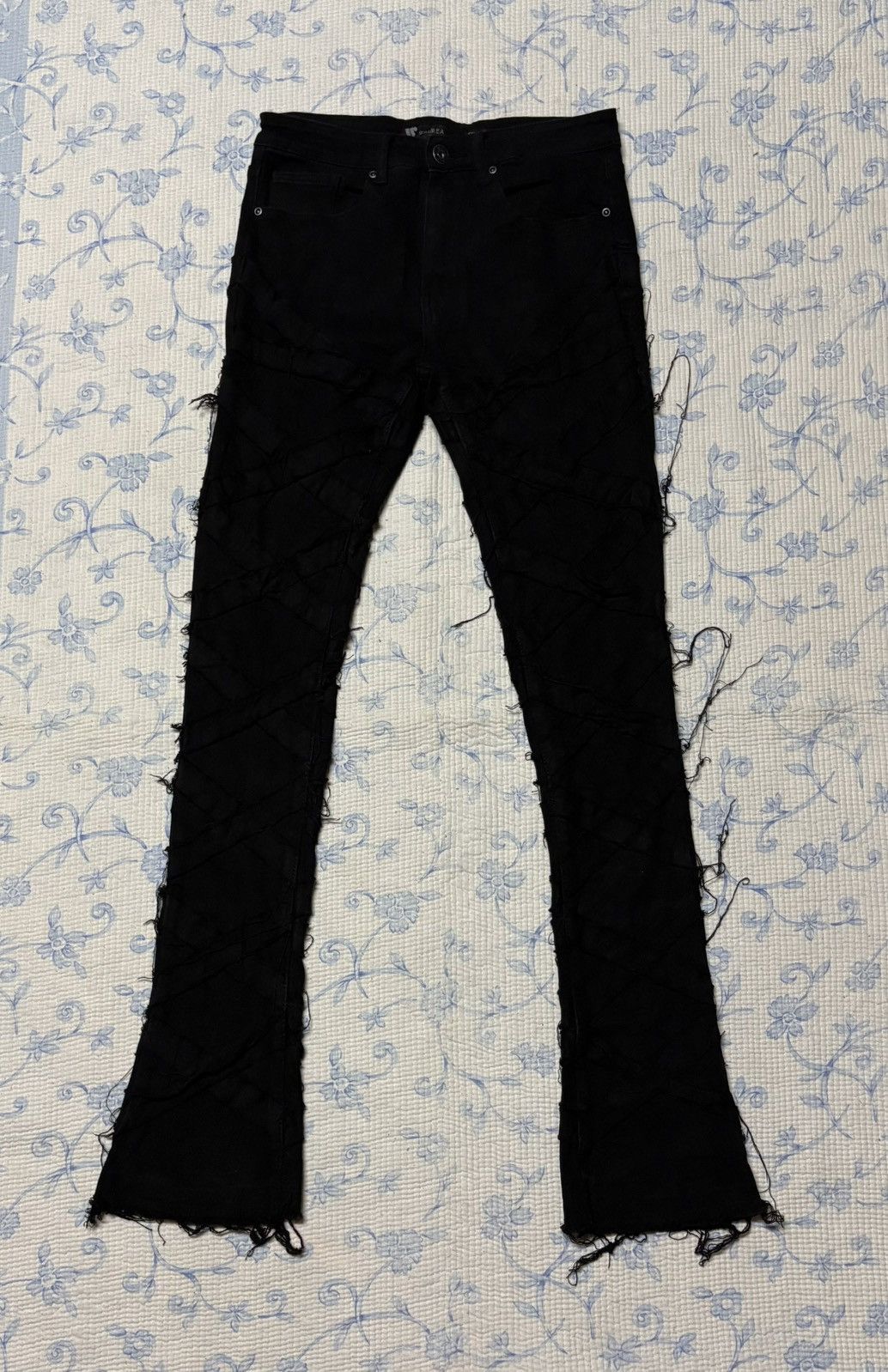 Waimea Streetwear Flared Jeans Distressed Denim