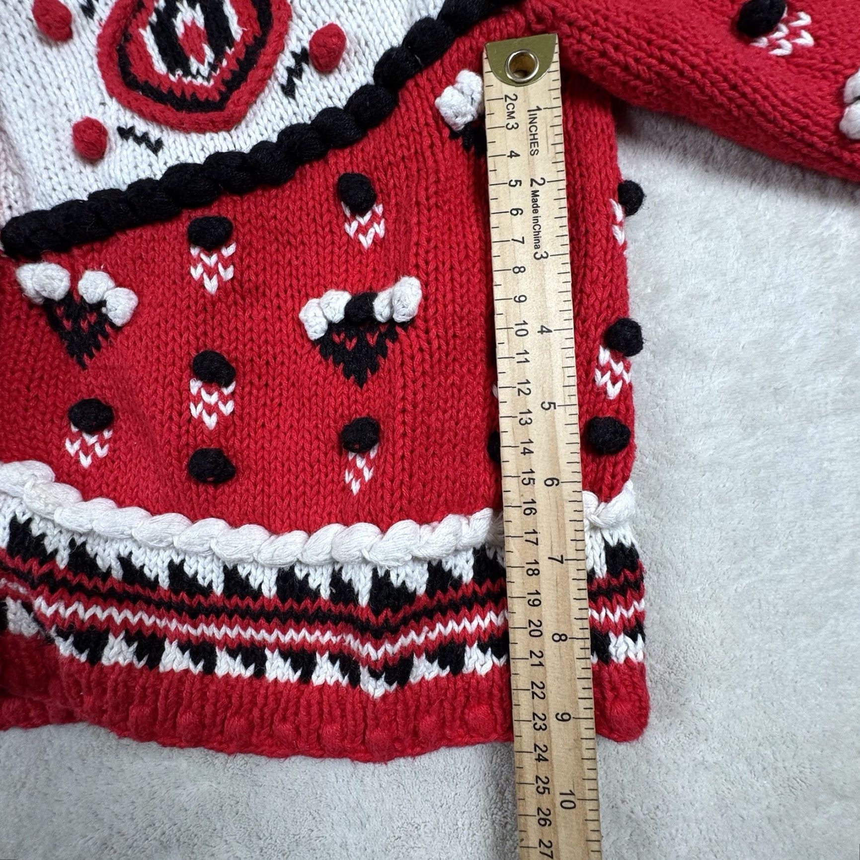 Vintage VINTAGE Birch Bros Cardigan Sweater Women M Black White Red Chunky Knit Fair Isle Open Oversized Button Collarless 90s Mens Womens Girls Boys Size M / US 6-8 / IT 42-44 - 6 Thumbnail