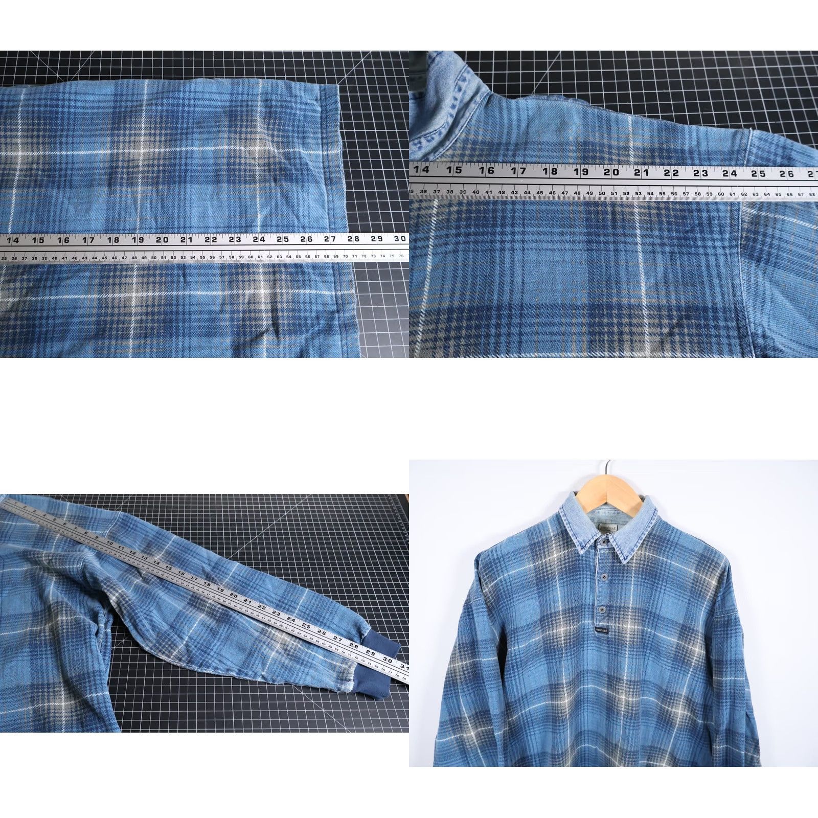Vintage VINTAGE Structure Polo Shirt XL Blue Plaid Denim Collar USA Tag 90s Long Sleeve Men's Size US XL / EU 56 / 4 - 8 Thumbnail