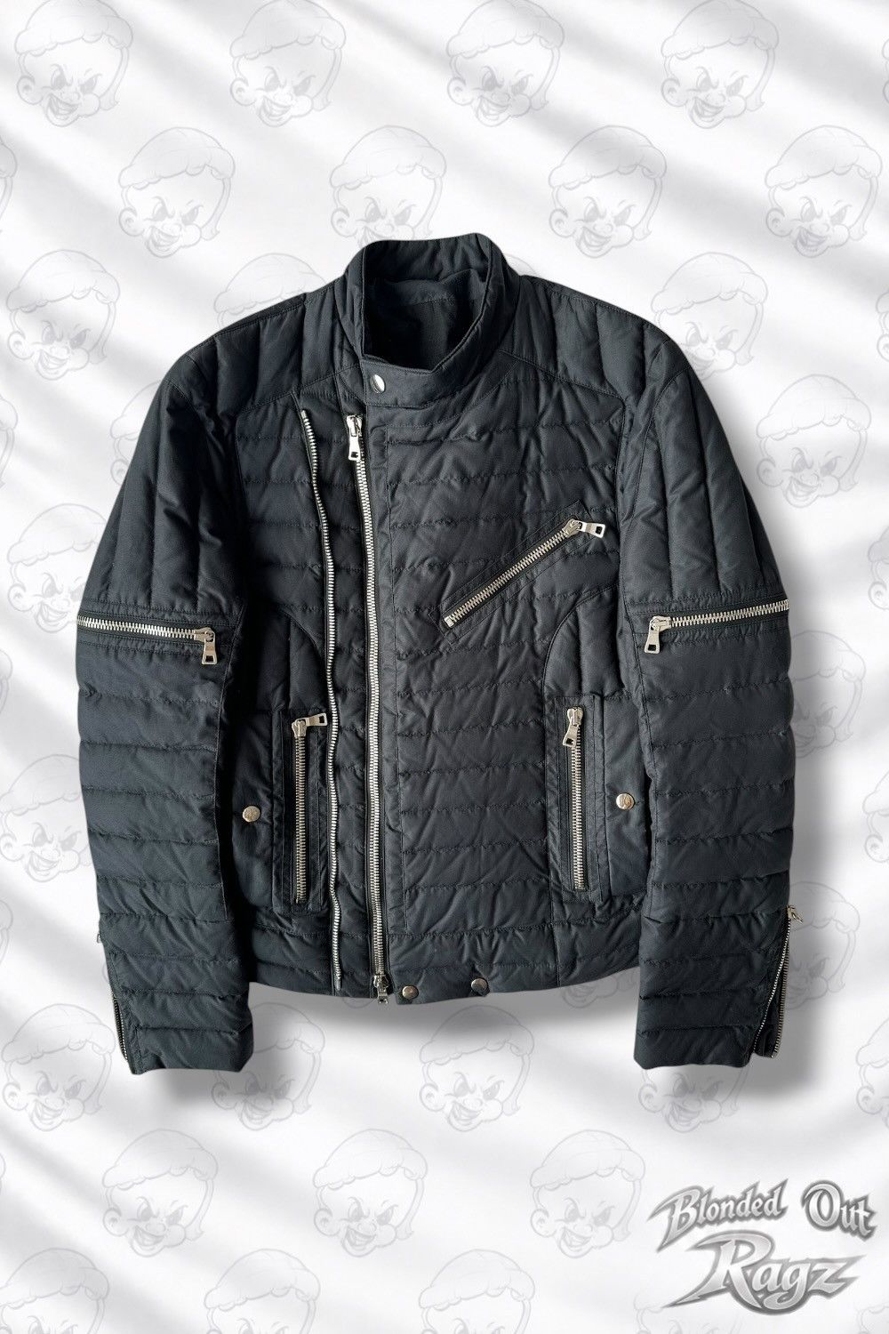 Balmain FW15 Balmain Zippered Black Quilted Biker Feather Jacket Size US M / EU 48-50 / 2 - 1 Thumbnail