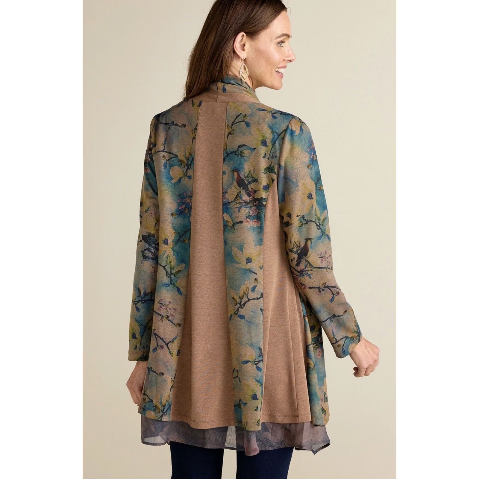 Soft Surroundings Soft Surroundings Cardigan Womens XS Women Brown Teal Tea Gardens Open Front Waterfall Size XS / US 0-2 / IT 36-38 - 5 Thumbnail