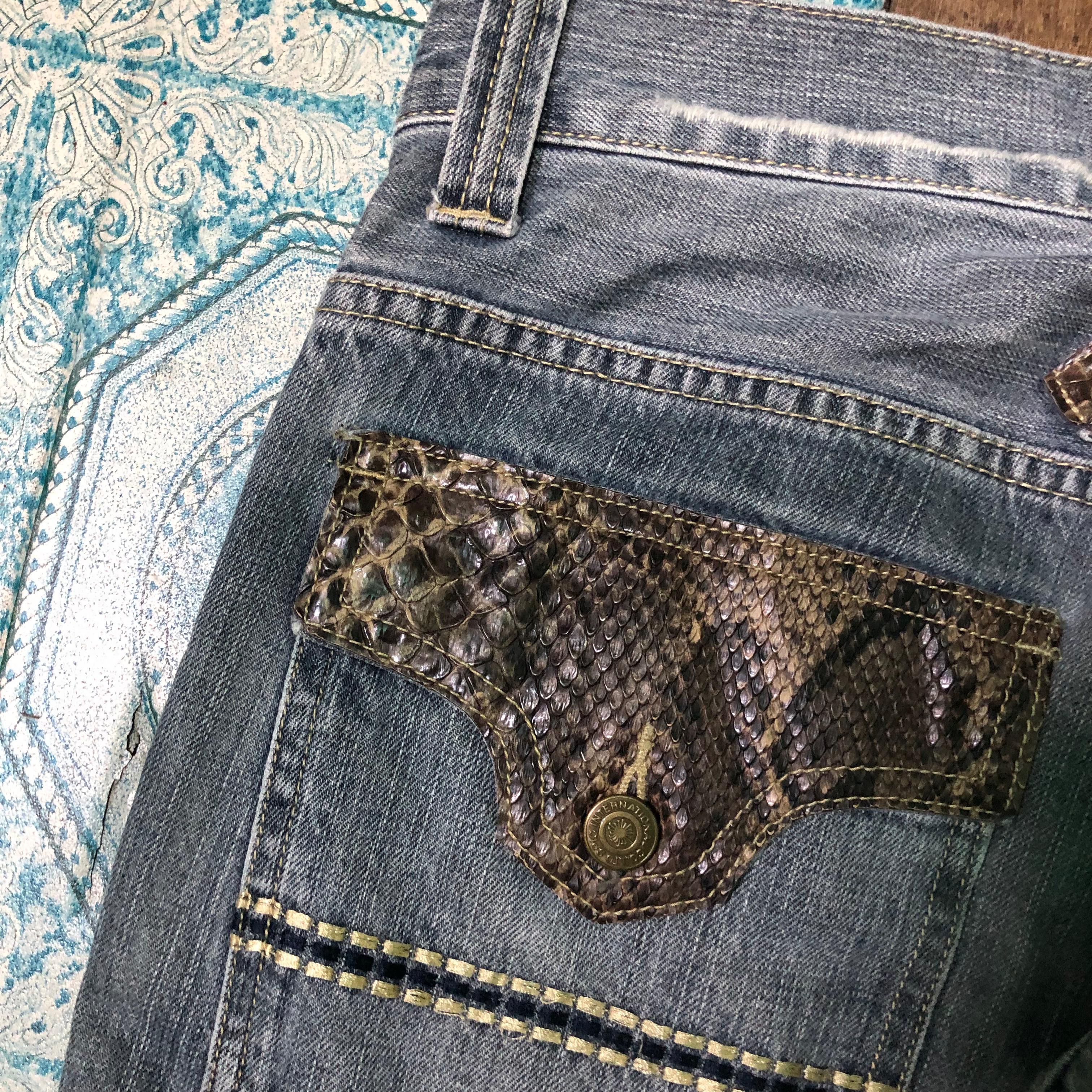 Tornado Mart TornadoMart Phyton Leather Flared Distressed Denim Size US 31 - 5 Thumbnail