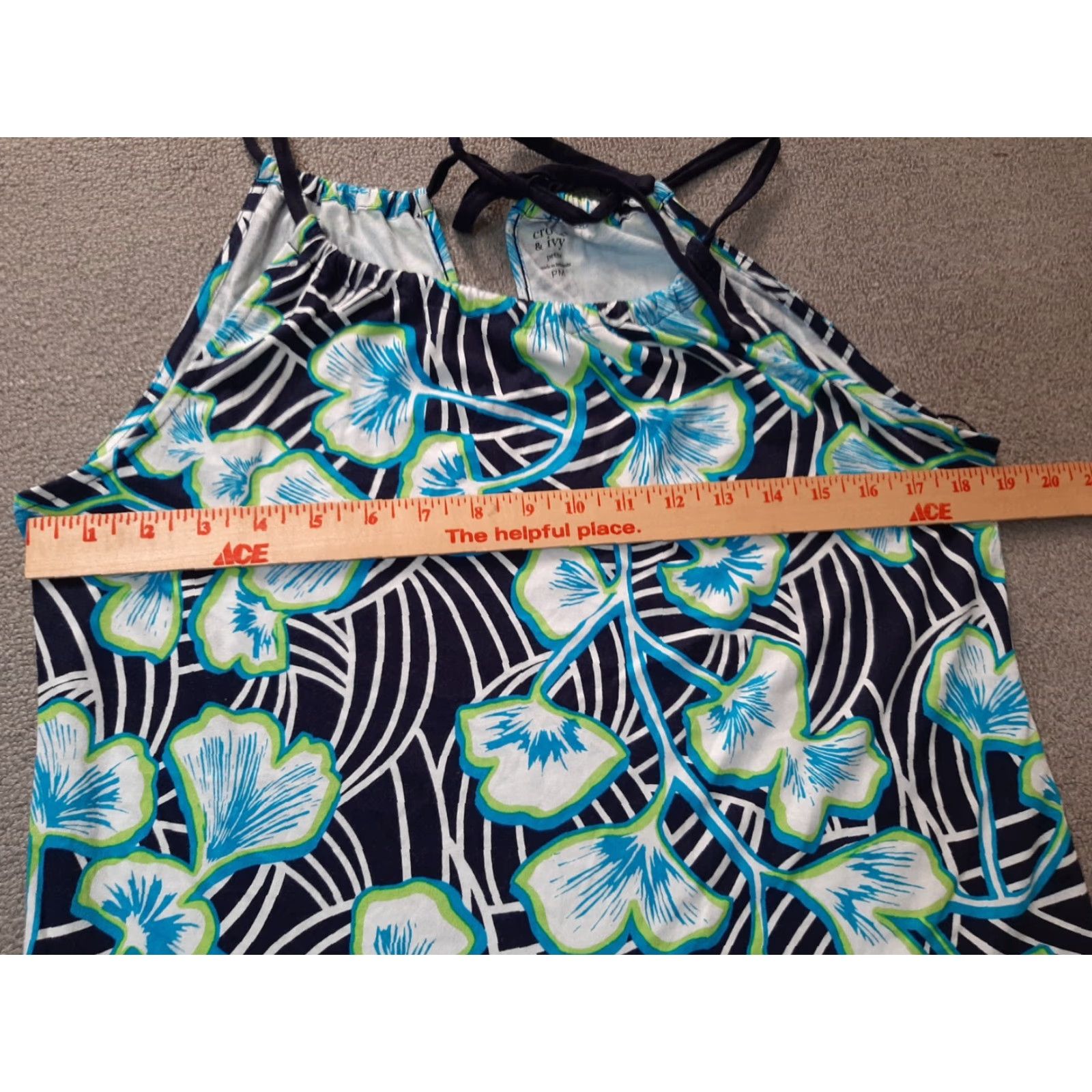 Vintage Crown & Ivy Womens Blouse Petite PM Blue Floral Sleeveless Top - Collarless, Regular Fit, Casual Party/Cocktail Travel Size M / US 6-8 / IT 42-44 - 5 Thumbnail