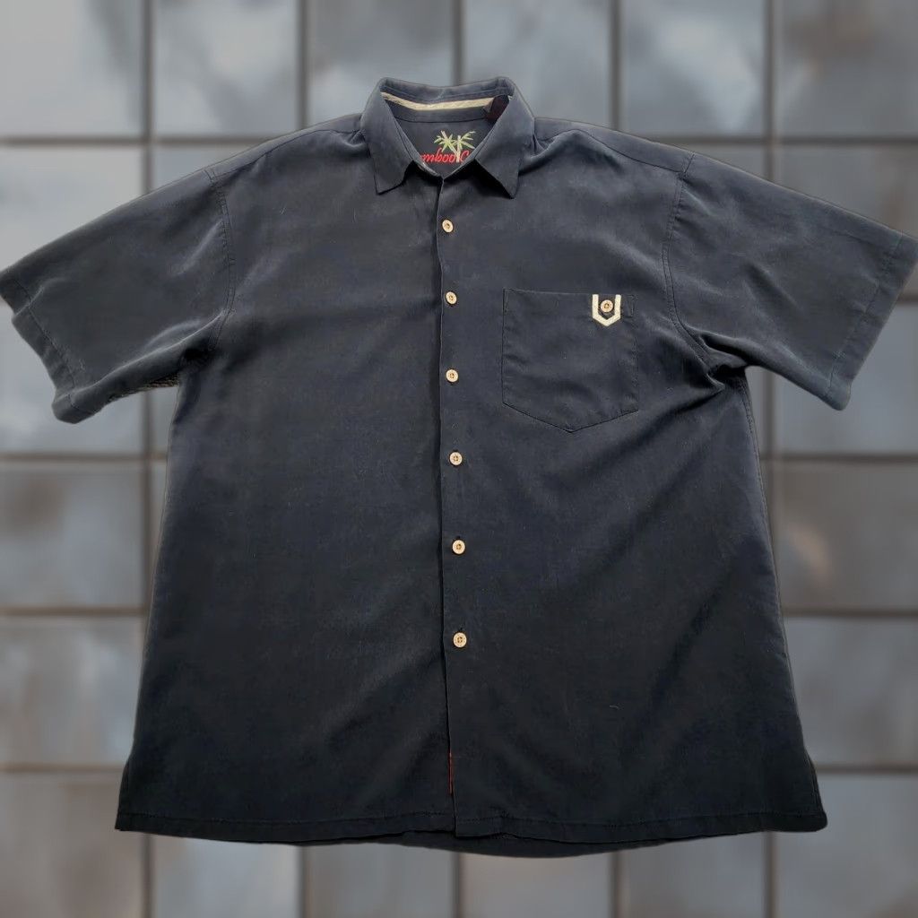 Vintage Bamboo Cay Shirt Men M Black Short Sleeve Button-Up Modal Polyester Pocket Size US M / EU 48-50 / 2 - 1 Thumbnail