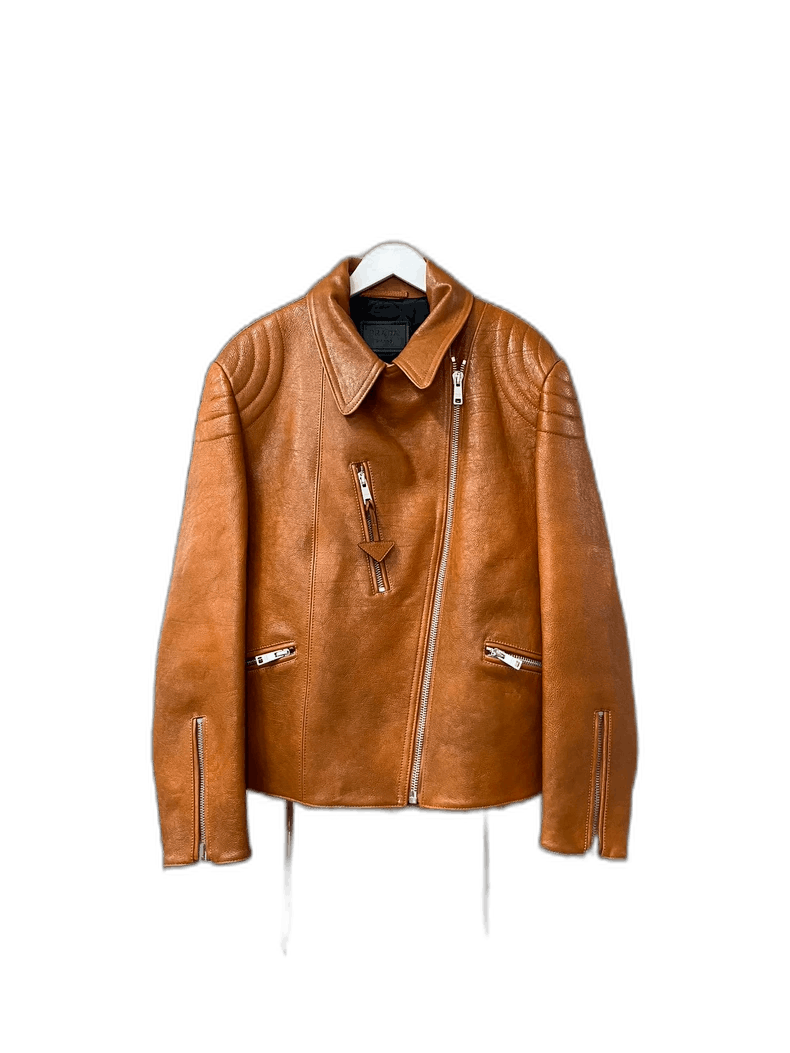 prada brown leather moto jacket