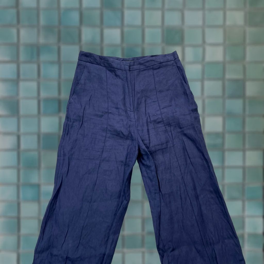 Zara Zara Pants Womens Medium Blue Linen Wide-Leg High Waist Dress Pants Casual Formal Travel Size 30" / US 8 / IT 44 - 1 Thumbnail