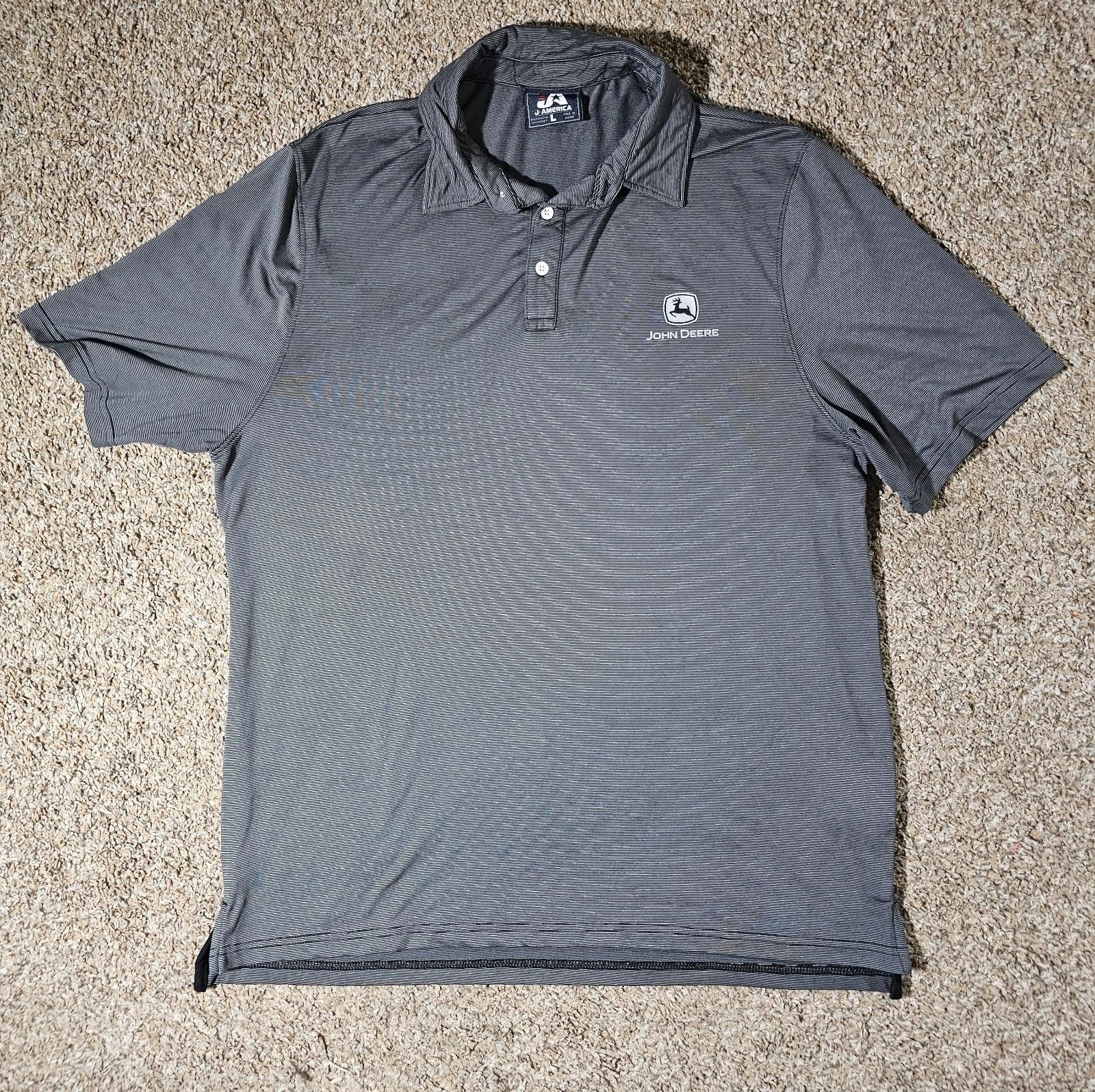 J. America J America Large Gray John Deere Striped Polo Shirt Size US L / EU 52-54 / 3 - 1 Thumbnail
