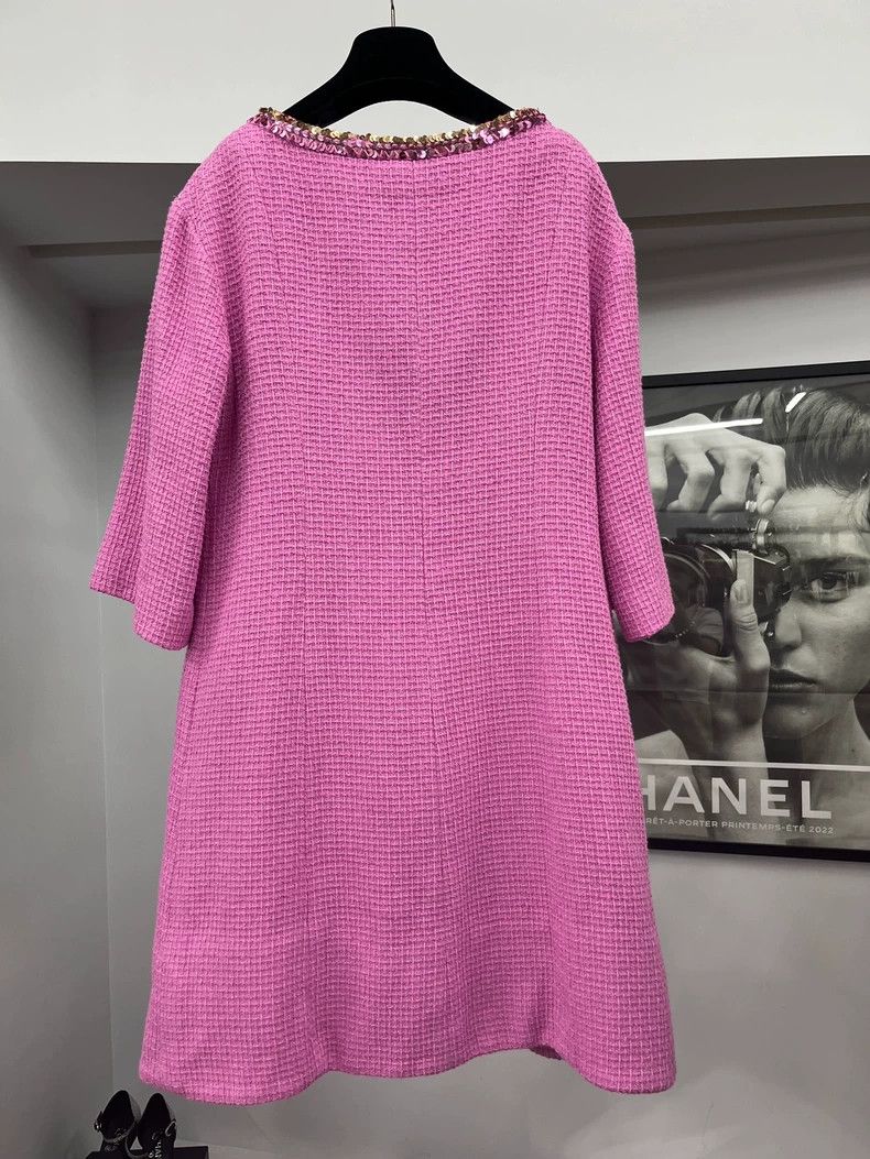 Chanel Chanel 22S rose pink sequin rolled tweed knitted dress Size XS / US 0-2 / IT 36-38 - 3 Thumbnail
